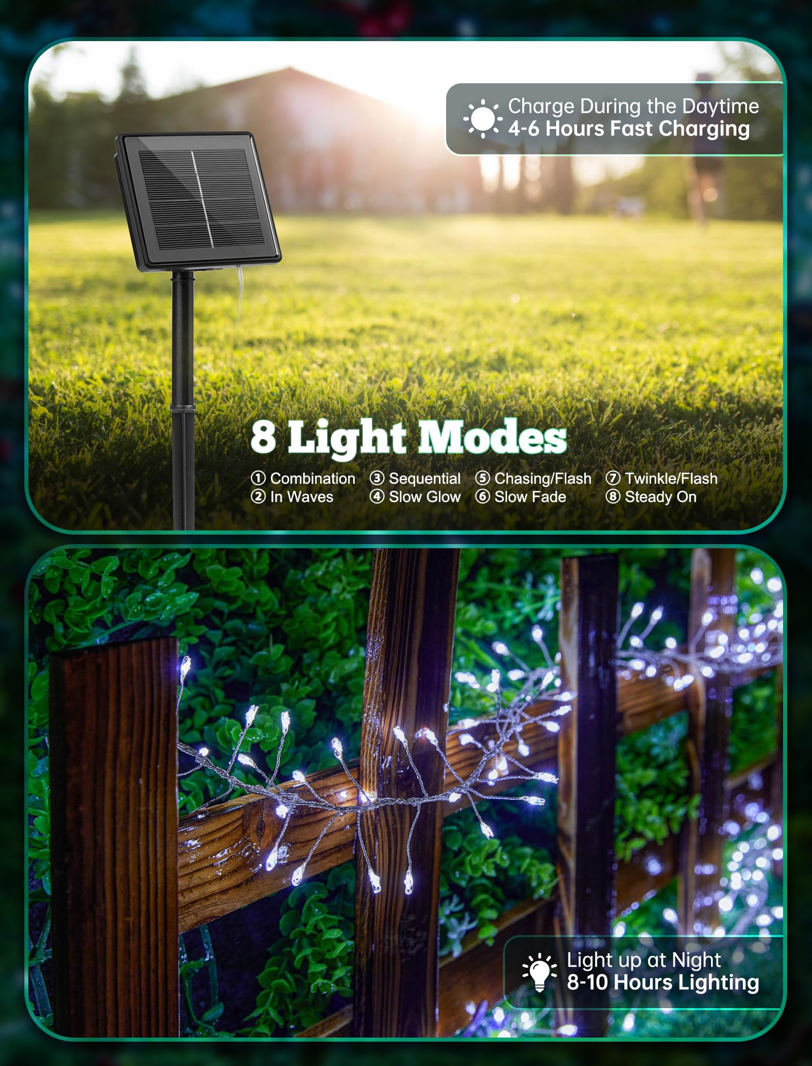 Brightown Solar Lights For Outside, 19.6Ft 240 Led Solar String Lights Outdoor Waterproof, 8 Modes Firecracker Balcony Lights Fo