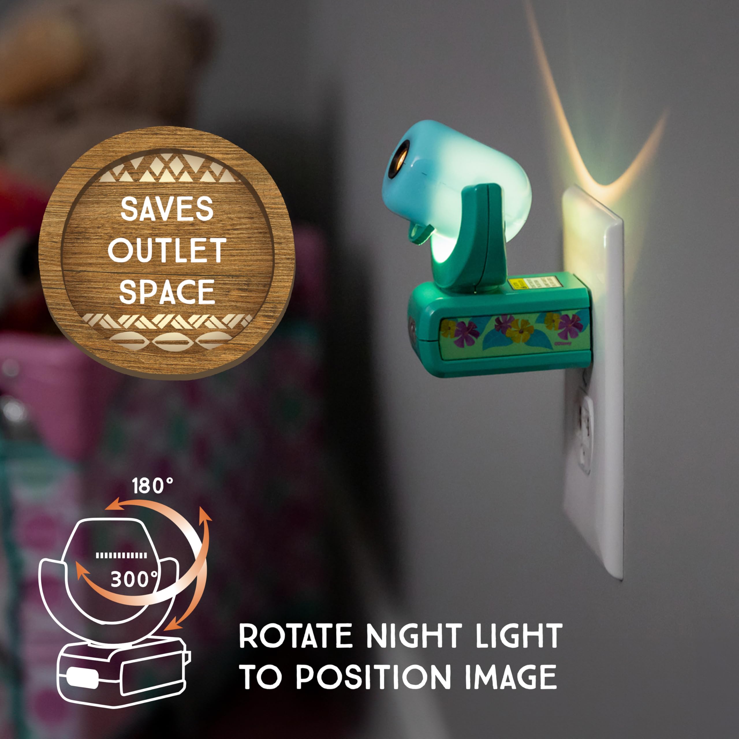 Projectables Moana LED Night Light - Dusk-to-Dawn Projector, Pink, 1 Pack, Model 84272 for Kids' Nursery, Playroom, Bathroom, Bedroom