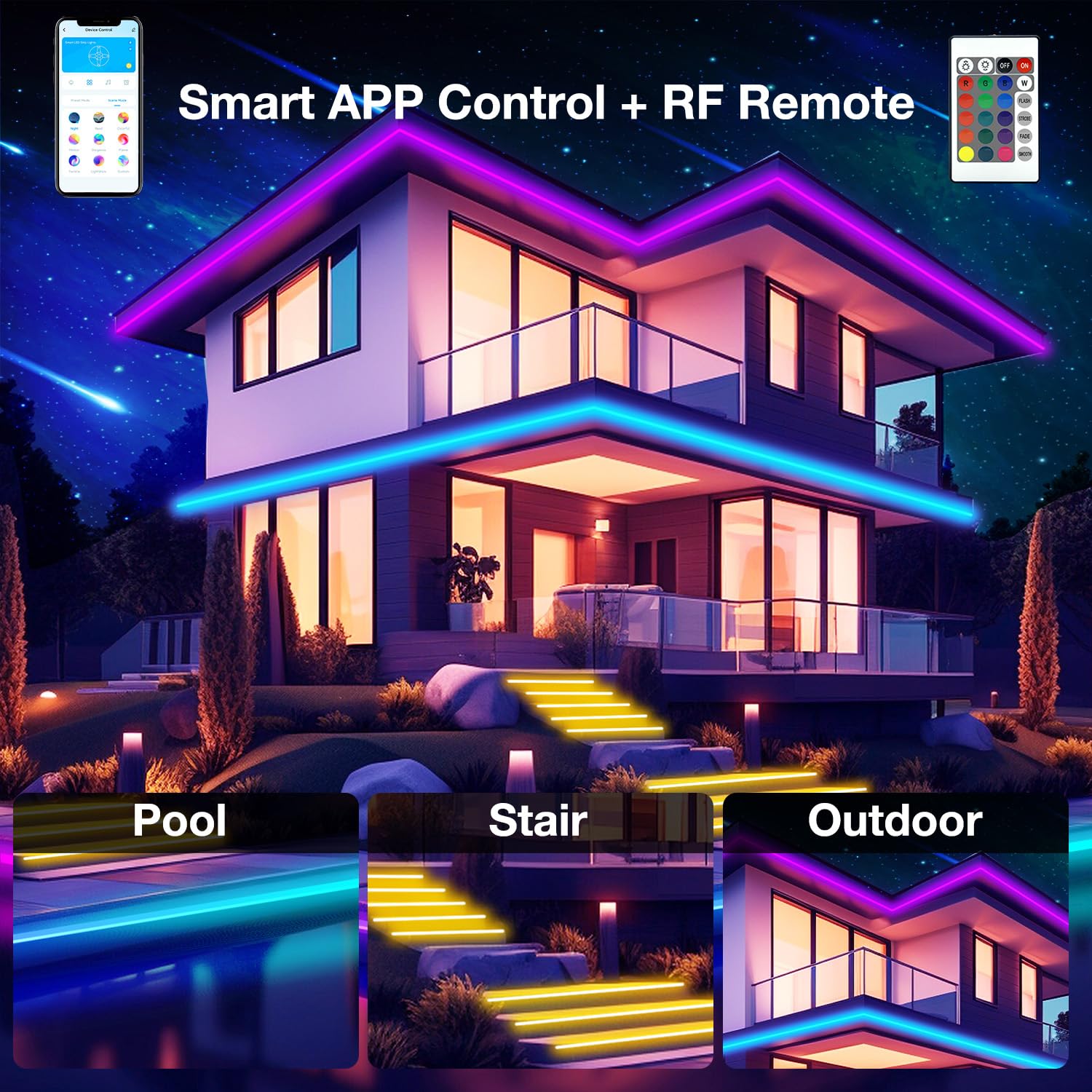 DAYBETTER LED Strip Lights, 100ft IP67 Waterproof, Multicolor, APP & Remote Control, Model TTGA001V2