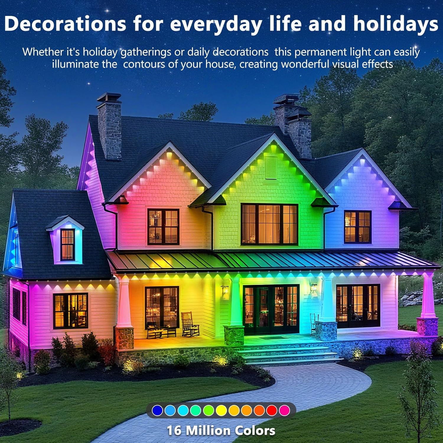 Letianpai 500Ft Permanent Outdoor Lights Rgb Eaves Lights With App Control Remote Diy Scene Modes Ip67 Waterproof Outdoors Under Eave Lighting Outdoor Light For Garden Decor