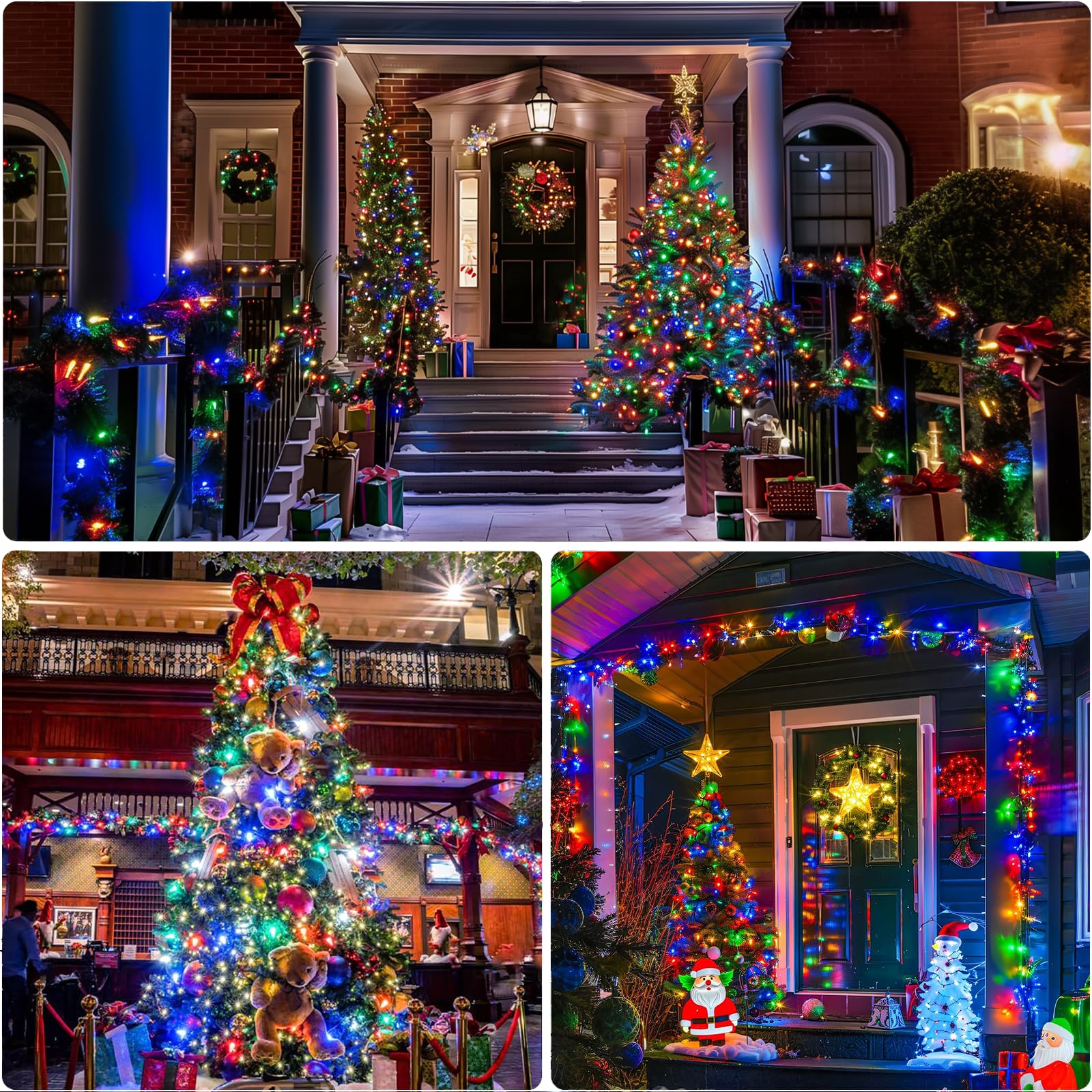 Potive Total 66Ft 200 Led Led Multicolor Christmas Lights Outdoor, 2 Pack Battery Operated Fairy Christmas Lights With Remote, 8