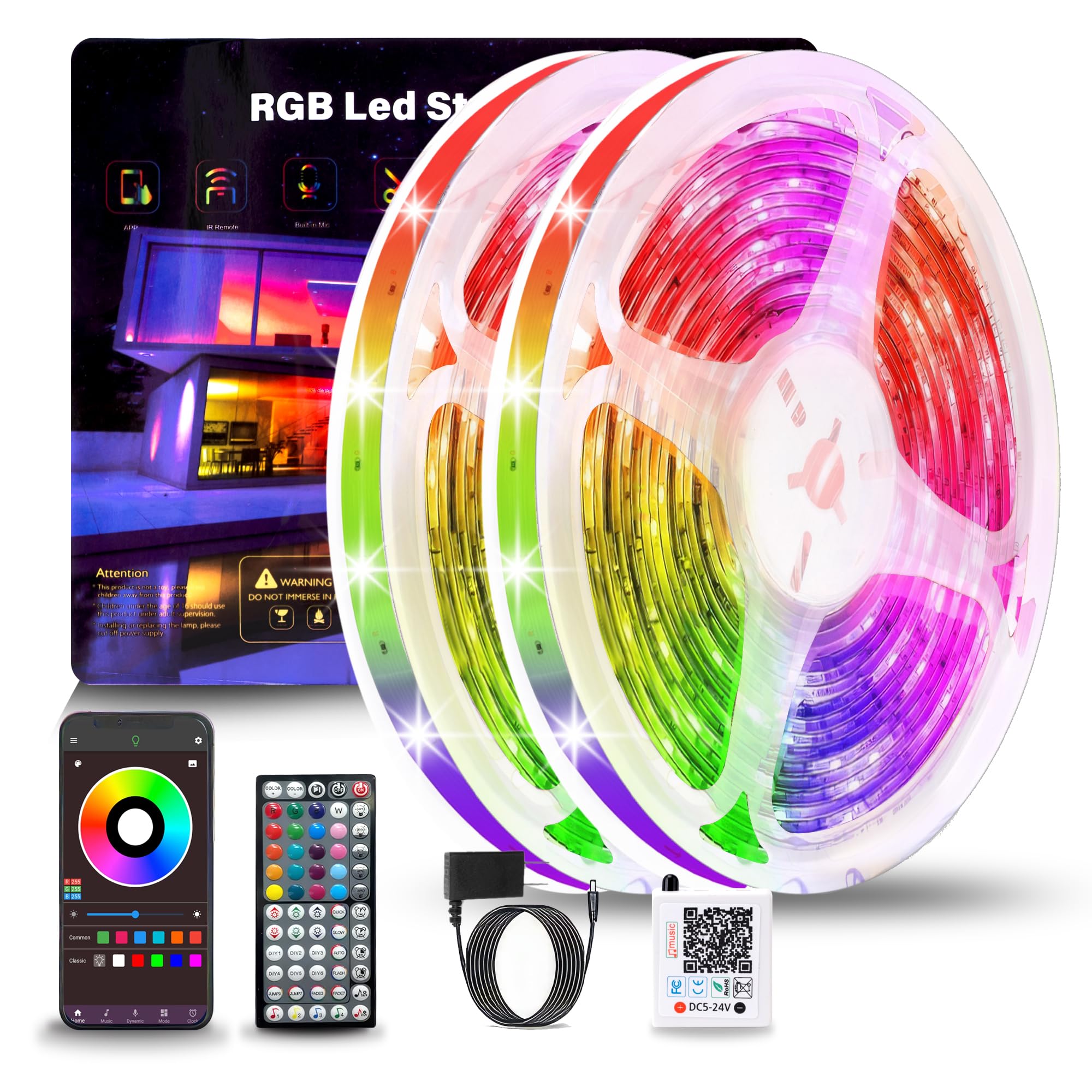 NBBUFF Led Lights for Bedroom 150ft (2 Rolls of 75FT)  Color Changing RGB Led Band Lights with 60 Keys Remote and App Control  Music Sync Led Lights for Room Kitchen Party Home Decor