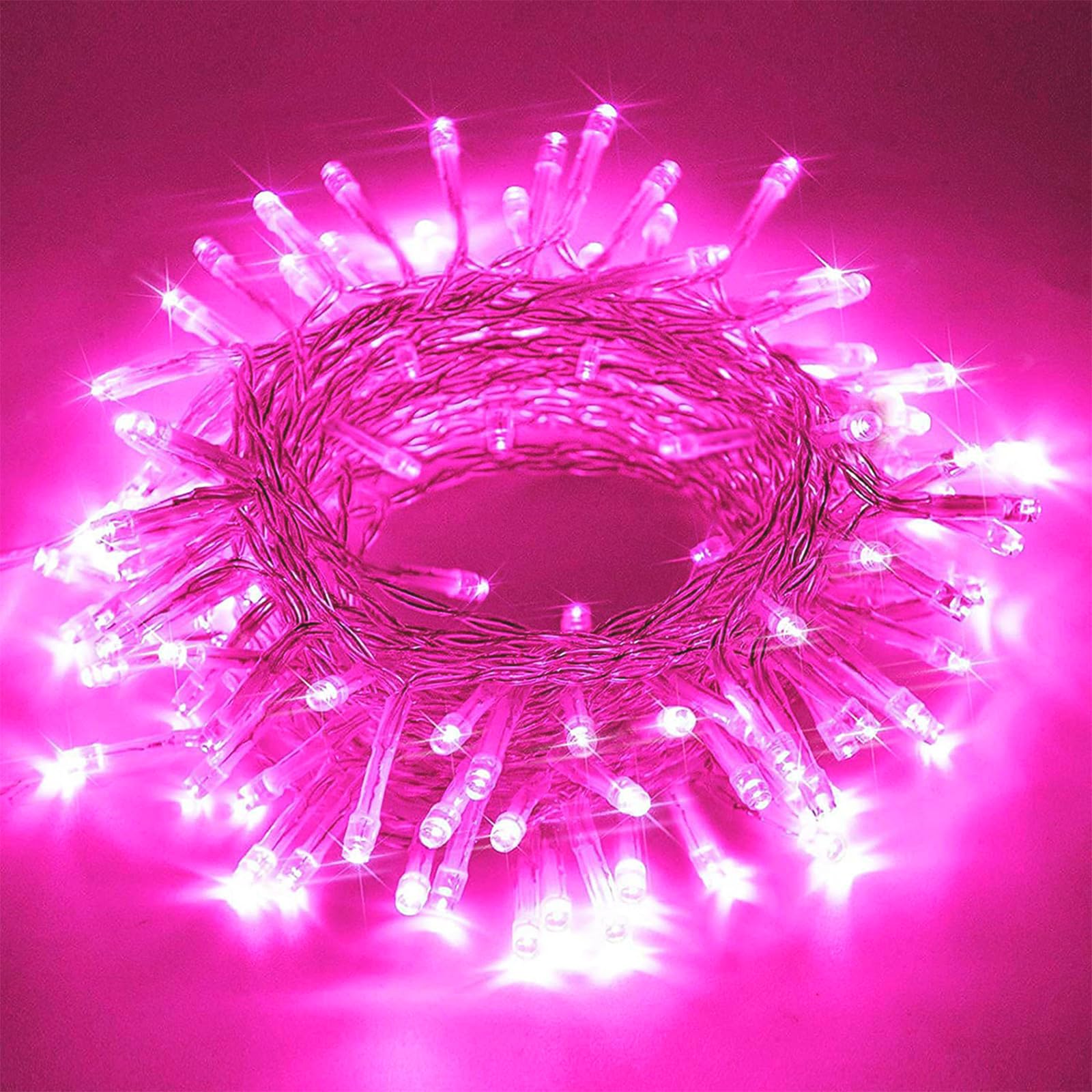 Jacuxlss Pink Valentines String Lights Decorations, Connectable 33 Feet 100 Led Plug In Decorative Fairy Aesthetic Light With 8