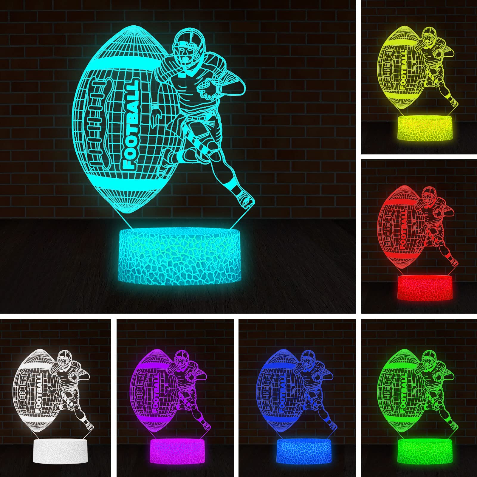 SHANJIANKE Football Athlete 3D Night Light Touch Control - 7 Colors Auto Gradient Night Light,Kids Night Light Suitable for Home