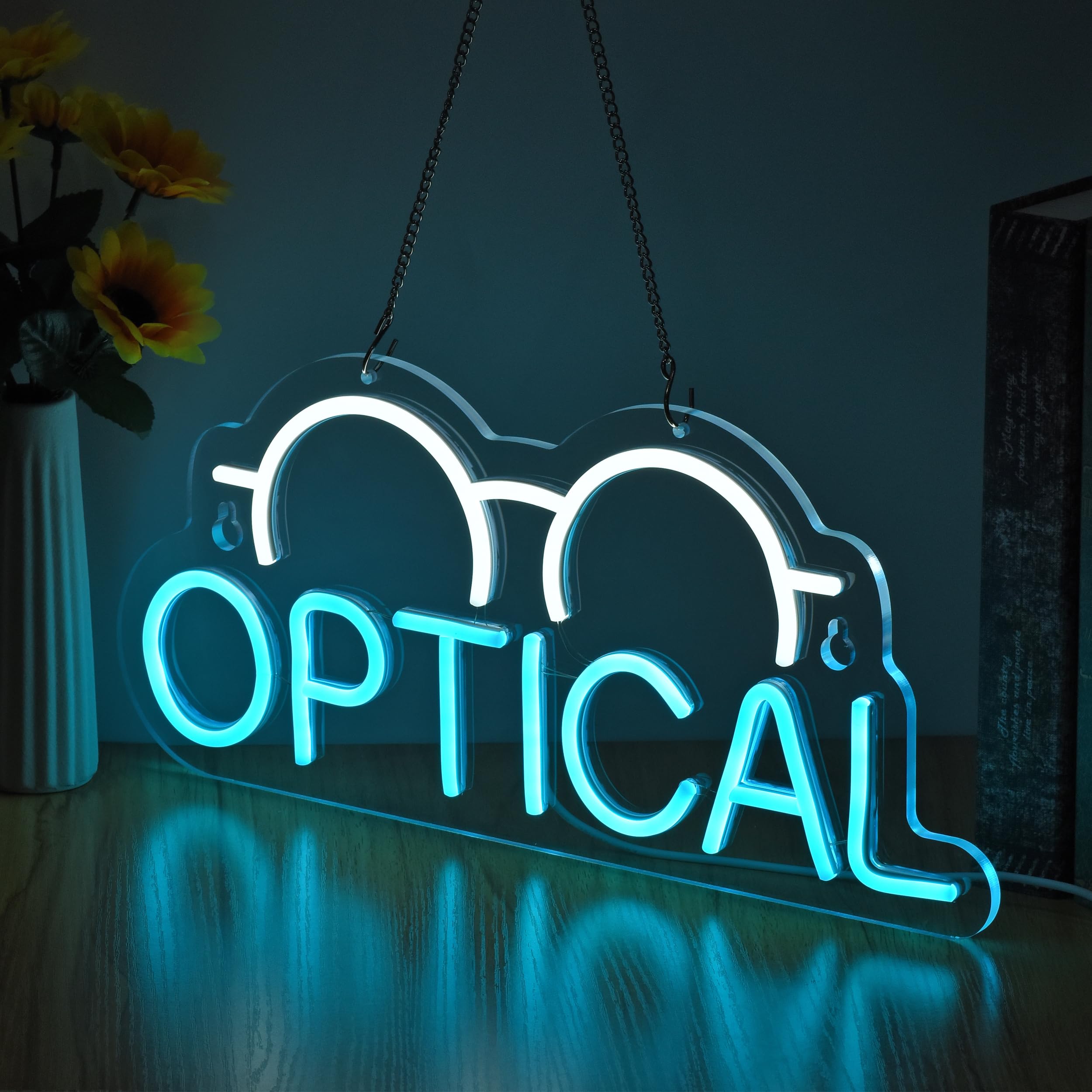 Jomobuty Optical Neon Sign For Wall Decor Led Light Up Sign Eyeglass Store OpticianS Store Eye Exams Optometry Business Signage Grand Opening Gift 16.5 X 7.5