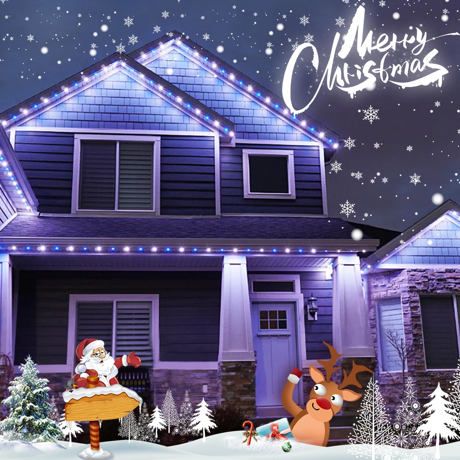 Qitong 4 Pack Solar String Lights, Each 33Ft 100 Led Blue And White Solar Fairy Lights, 8 Modes Silver Wire Solar Outdoor Lights