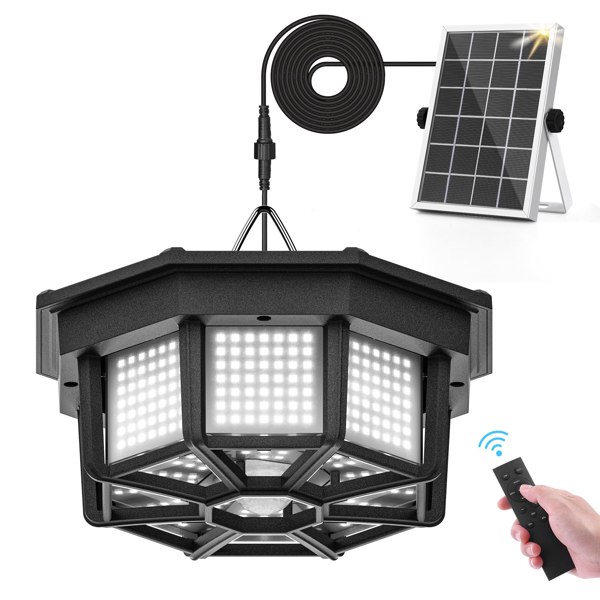 UOOIUMOY Solar Shed Light Indoor Outdoor 1200LM Solar Powered Pendant Daywork Light 288LED 8-Faces Lighting Motion Sensor with 5