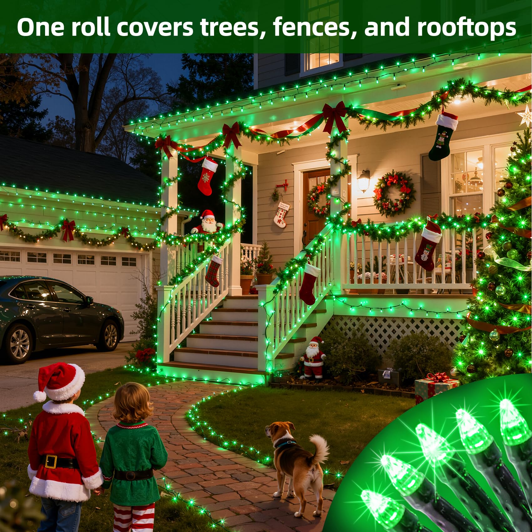 300Led Christmas Lights Outdoor Indoor Use  12 Lighting Modes 75Ft Christmas Tree Lights With Timer  Dimmable Plug In Green Led Stringlights Waterproof For Yard Tree Wedding Party Holiday Green