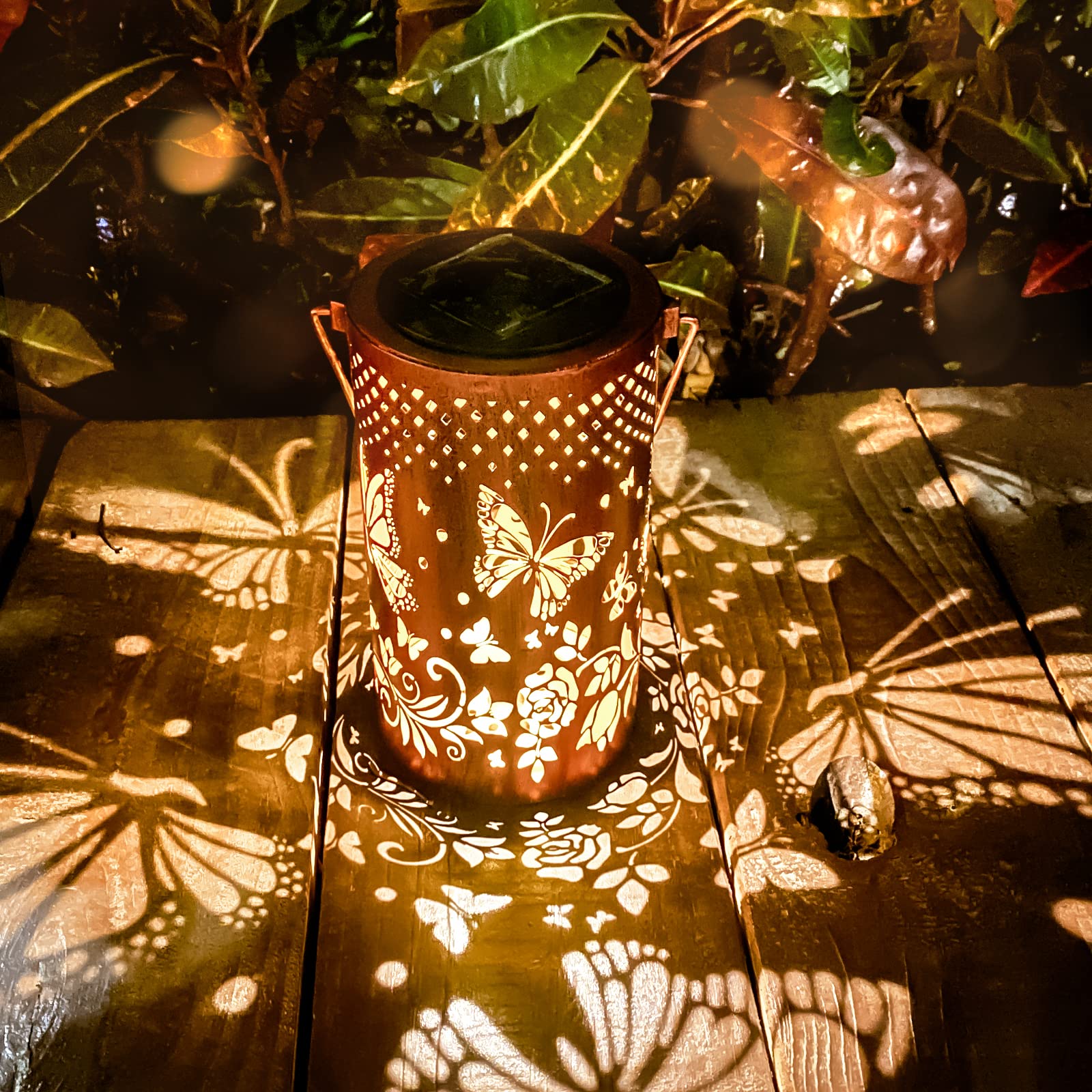 DIBIEECN Butterfly Solar Lantern - Waterproof Metal Garden Light, Bronze, Model RC-DL1005, Outdoor Hanging Decor for Patio and Yard