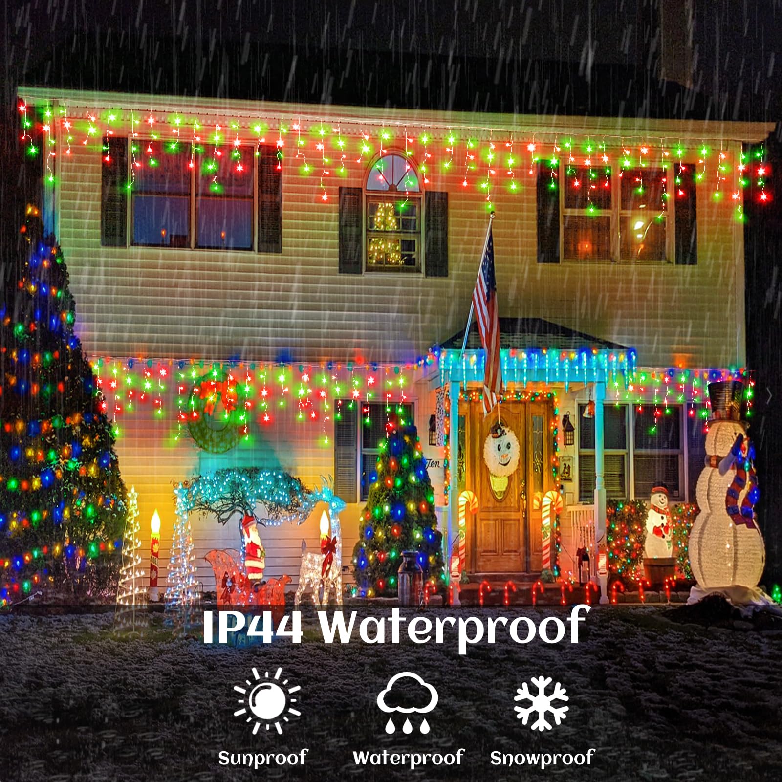 66Ft Icicle Lights For Outside, Red And Green Christmas Lights Outdoor Indoor, 640 Led Twinkle String Lights With 120 Drops, Cle