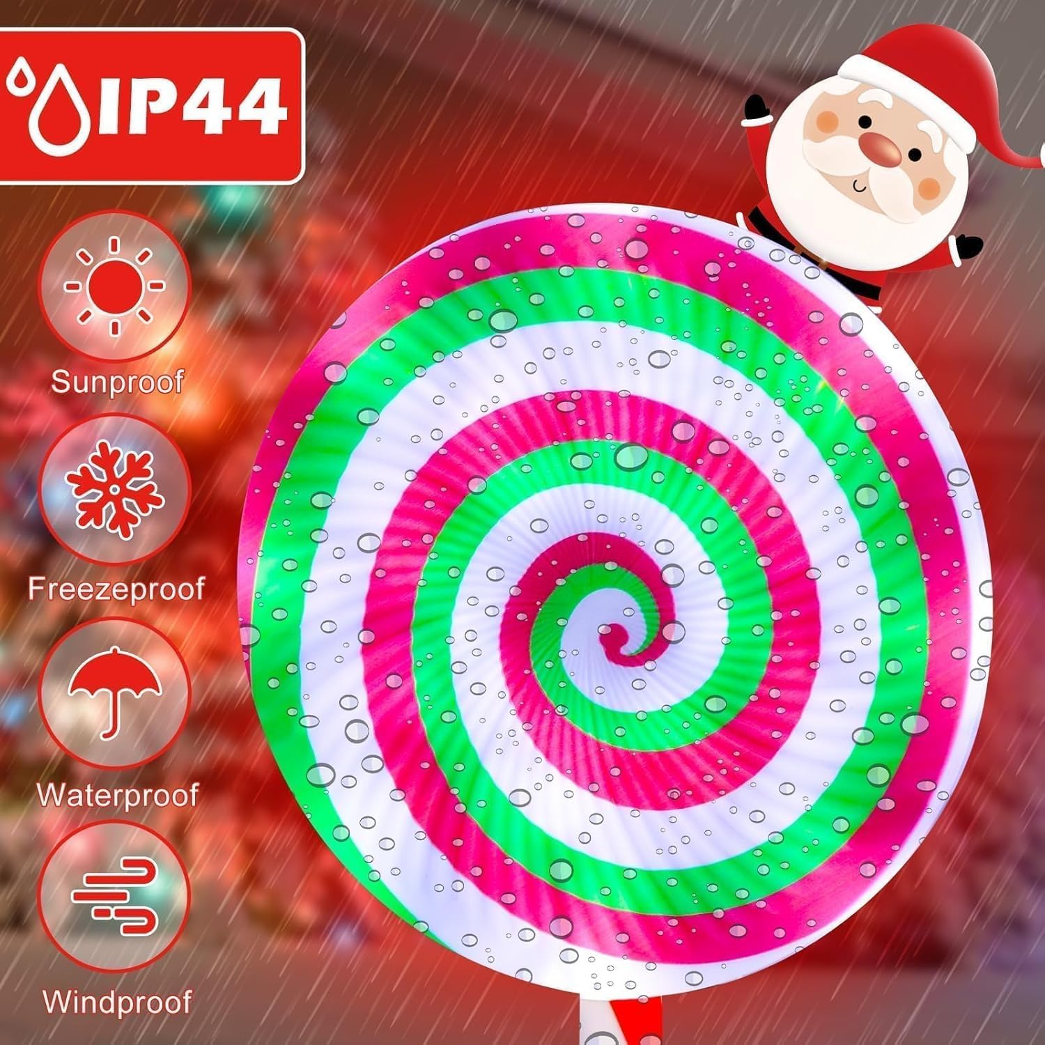 6 Pcs Christmas Pathway Lights Outdoor Decorations, 28 Inch Lollipop Walkway Stake 8 Lighting Modes Flickering Candy Marker Wate