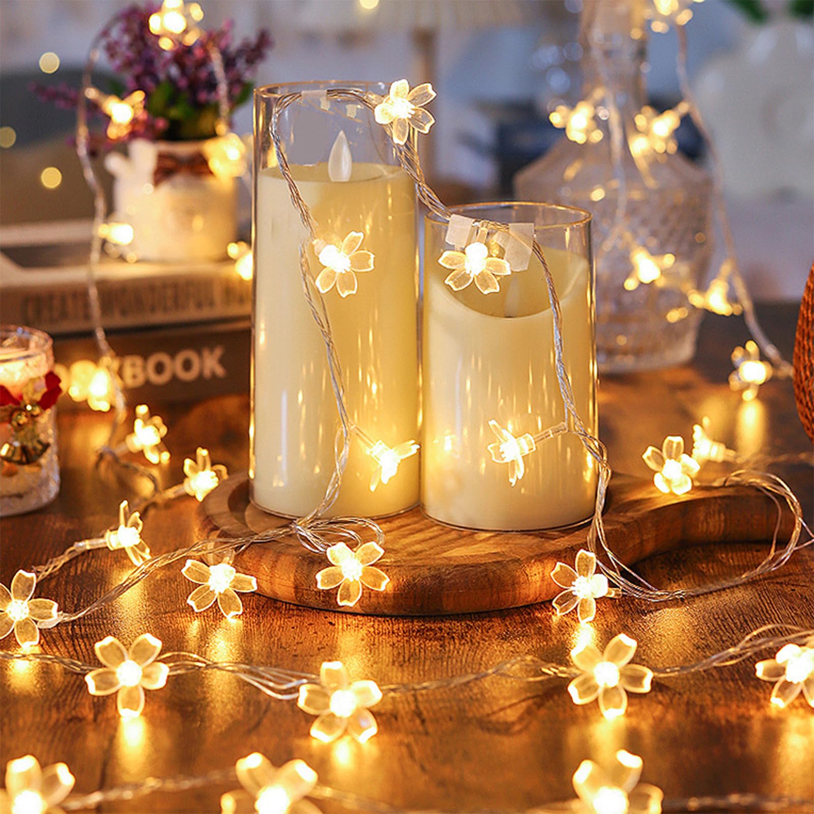 Fairy Battery & USB Flower String Lights Girls Bedroom, 10ft 30 LED Decorative Cute Cherry Blossom Floral Lamp for Christmas, Bi