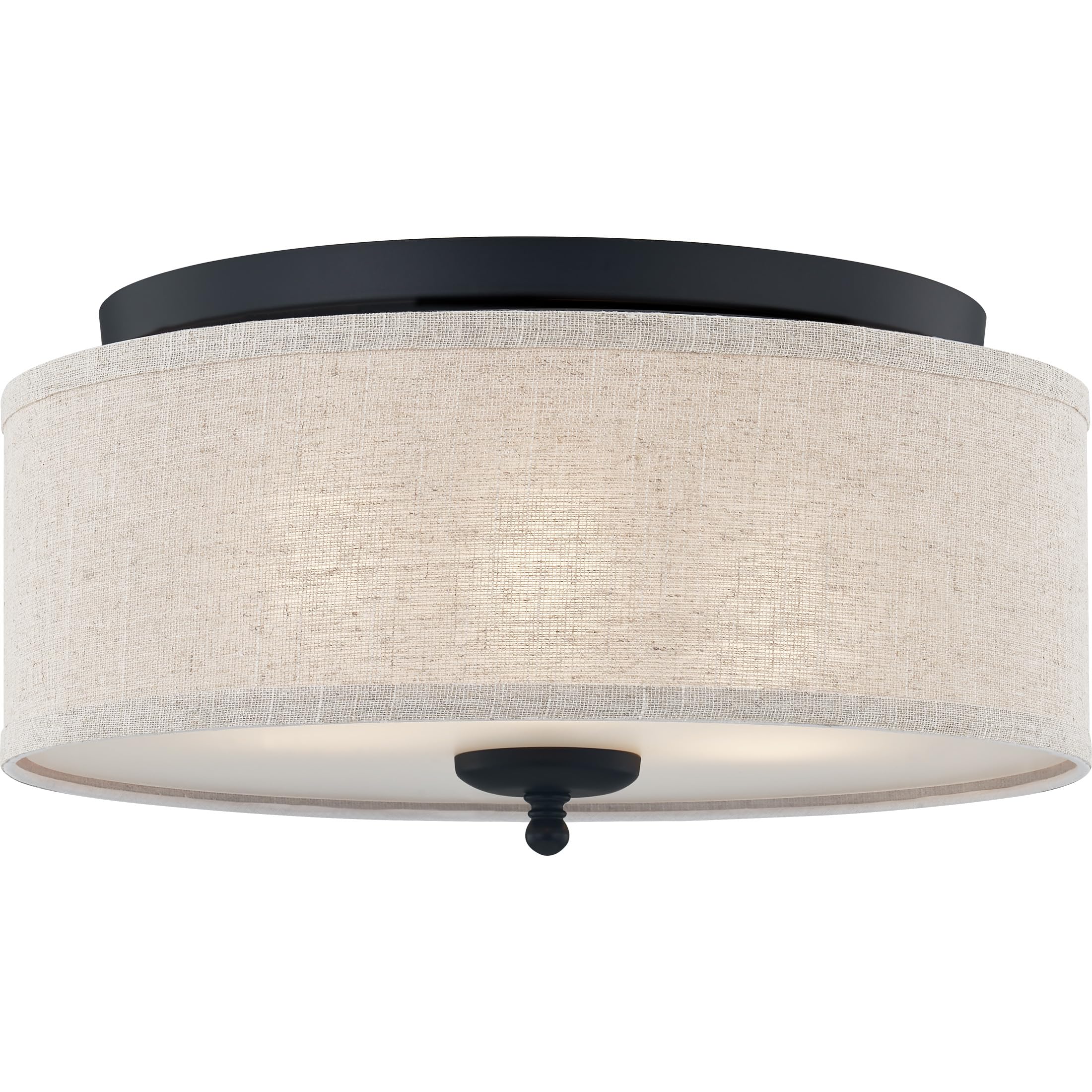 Quoizel Blanche 3-Light Round Flush Mount Ceiling Light  16 Drum Light  Beige Fabric Shade & Matte Black Canopy  Transitional Close to Ceiling Light Fixtures for Home  Kitchen or Office Lighting