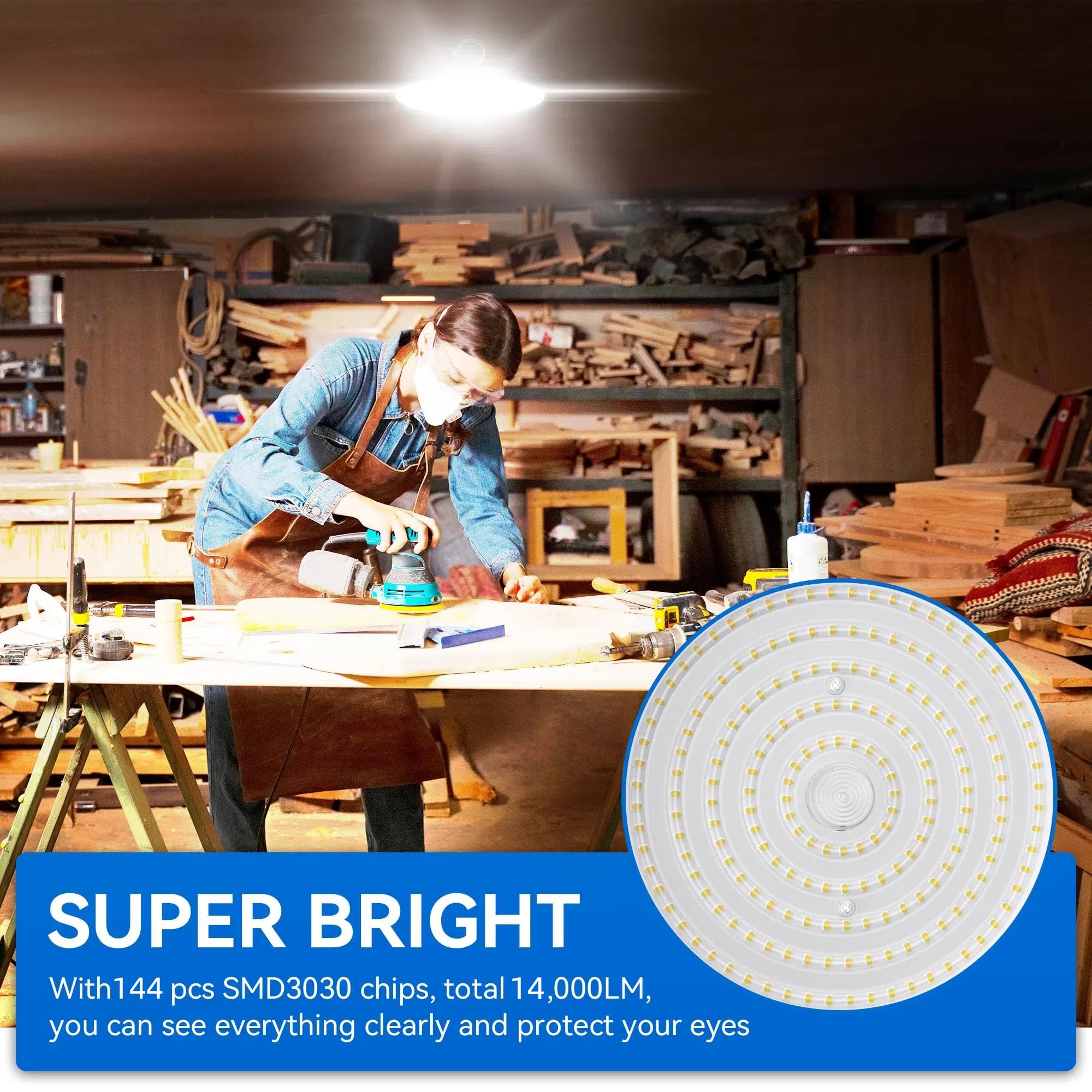 Yihuven 10 Pack UFO LED High Bay Light 100W 14000lm IP65 Waterproof 5000K Daylight, Model HC-UFO-CLD100-2