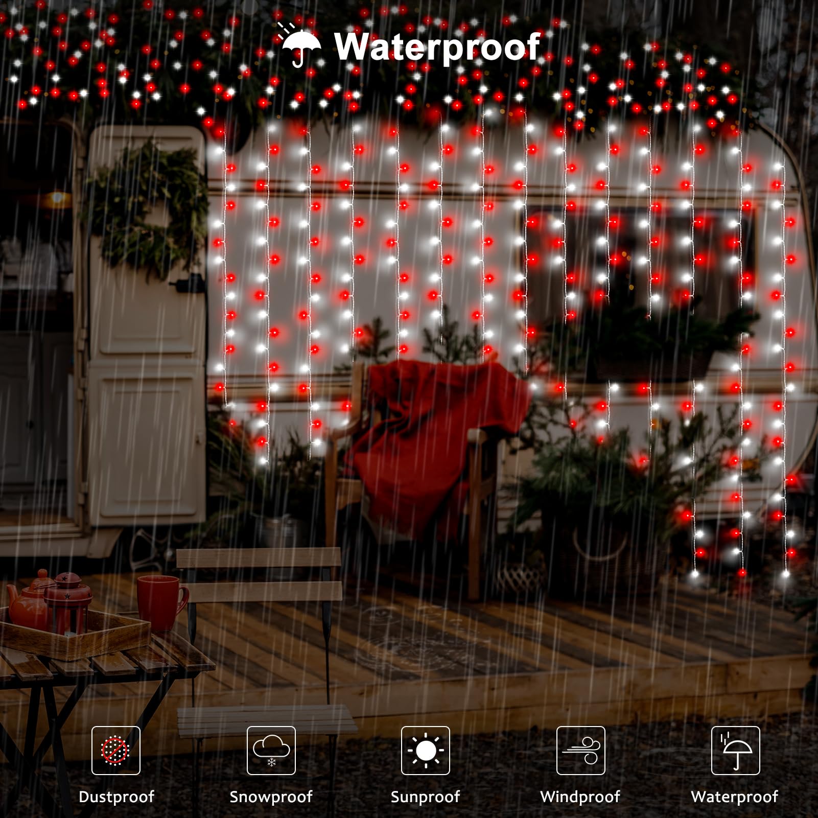 Dealbeta Red White 300Led Christmas Curtain Lights With Remote, 8 Modes, 9.8X9.8Ft