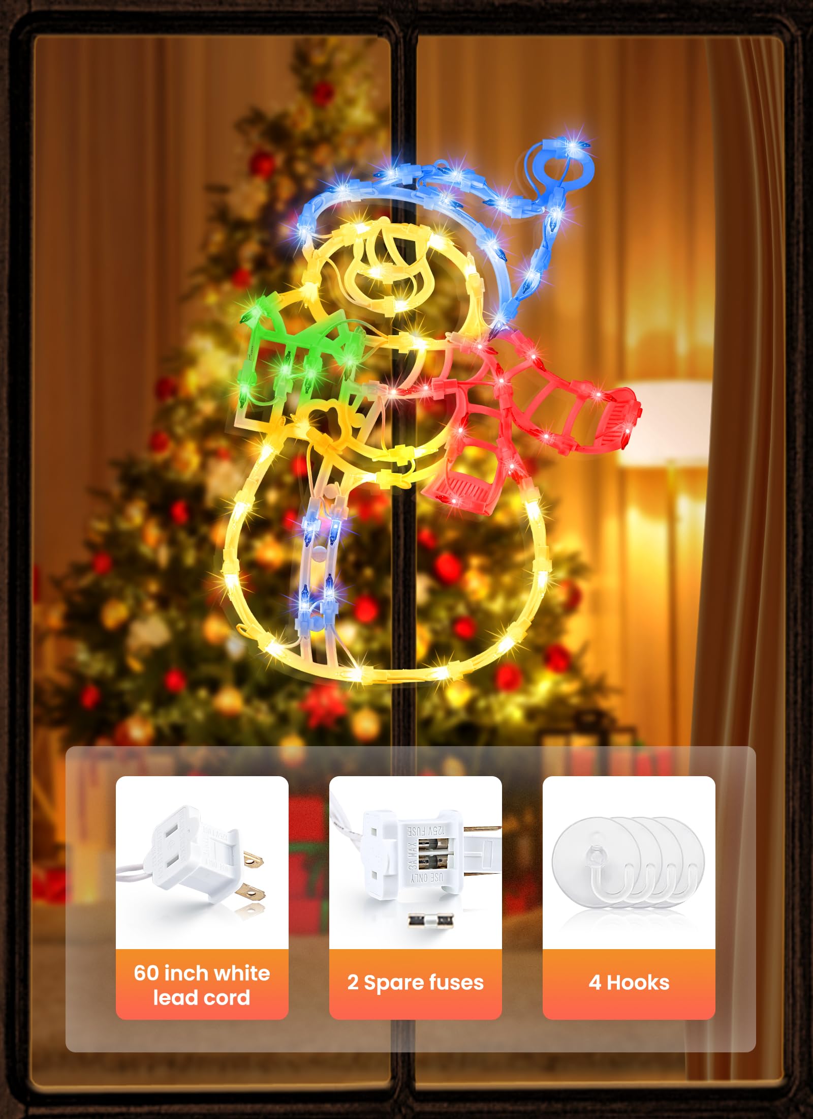 4 Pack Christmas Window Silhouette Lights Decorations, Lighted Wreath, Candy Cane, Snowflakes, and Snow Man Christmas Window Lig