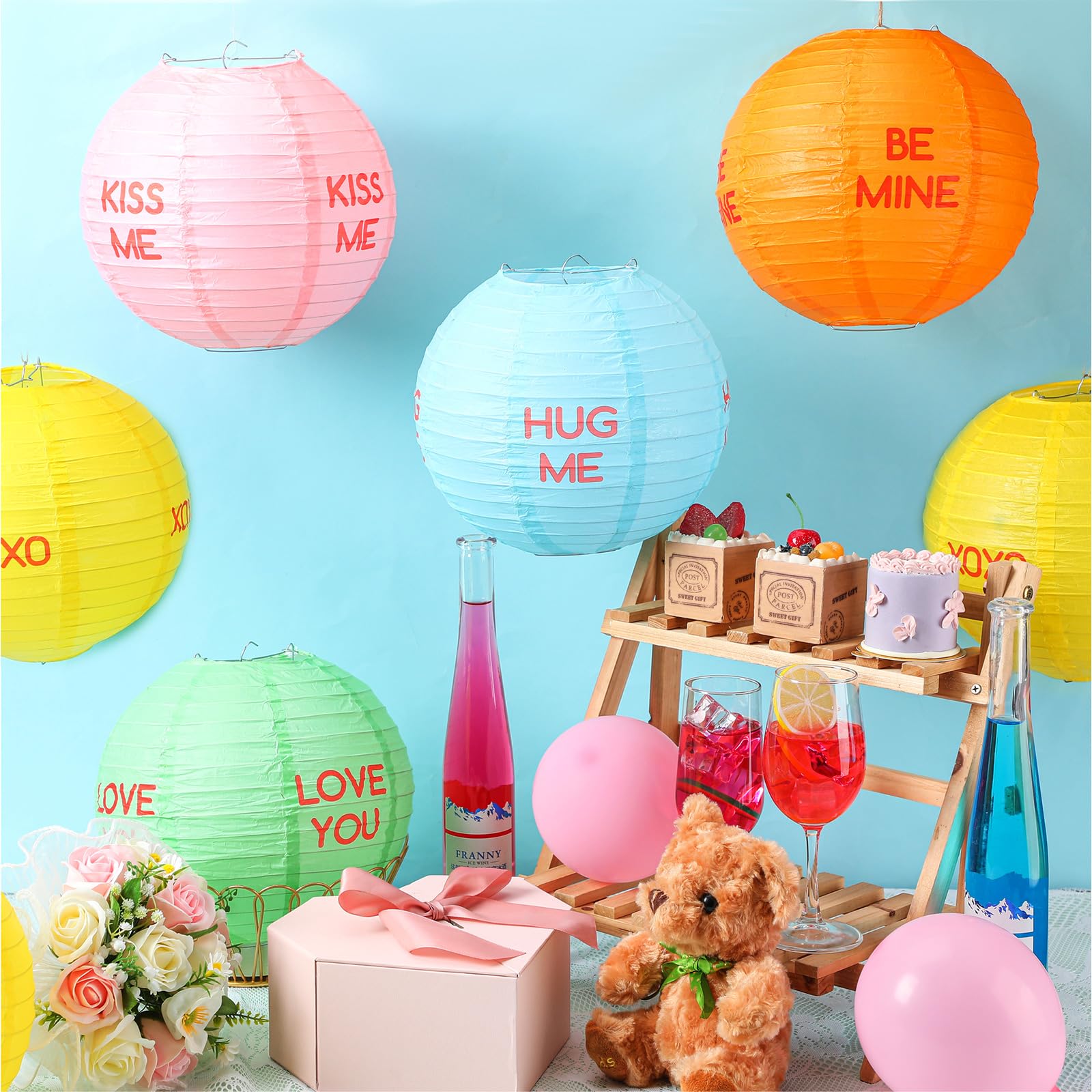 Retisee 12 Pcs 10 Inch Wedding Hanging Paper Lanterns Decor Heart Conversation Paper Lanterns Xoxo Lanterns Colorful Hearts Roun