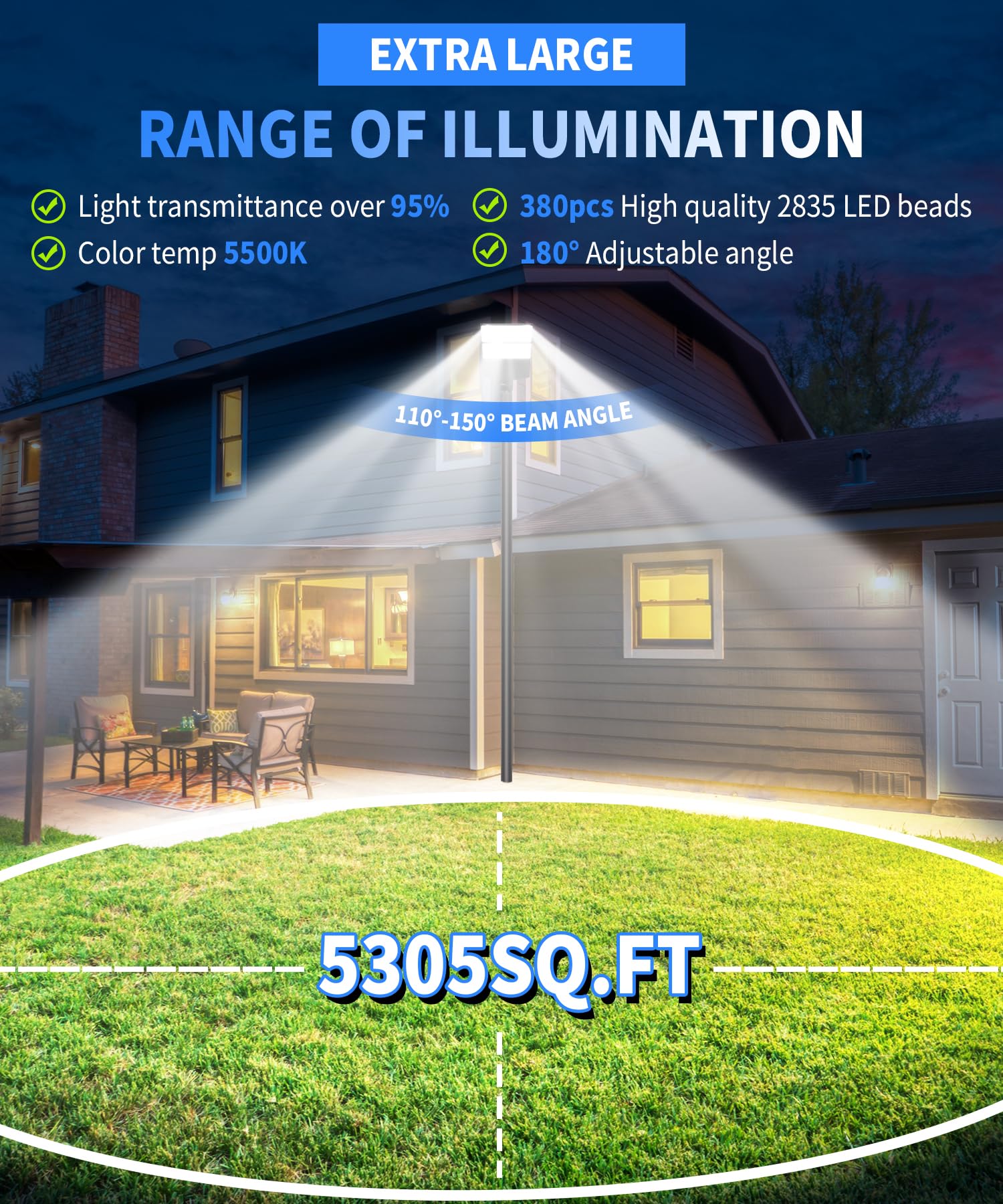 Dimgogo 300W LED Parking Lot Light, 45000LM, Dusk to Dawn, IP66 Waterproof, Adjustable Arm Mount, Model SD300E, Wall Mount