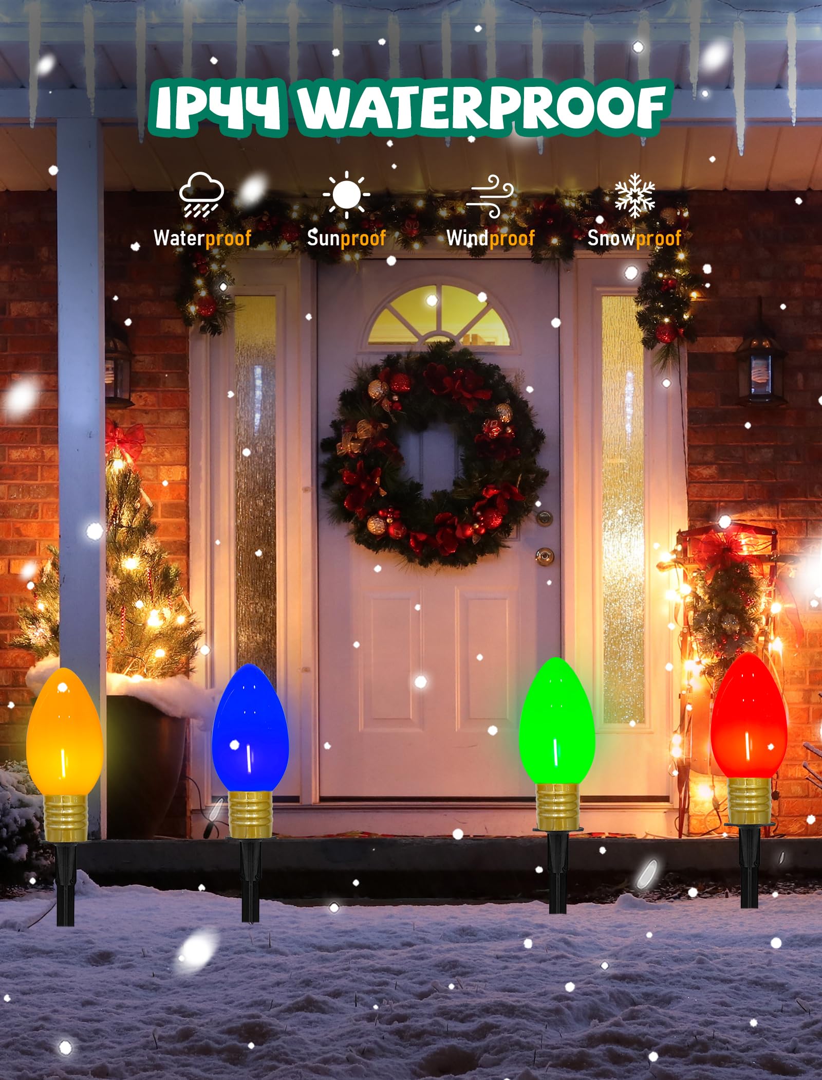 Konictom Christmas Lights Jumbo C9 Outdoor Decorations, 7Ft Multicolor String Lights, 2 Pack
