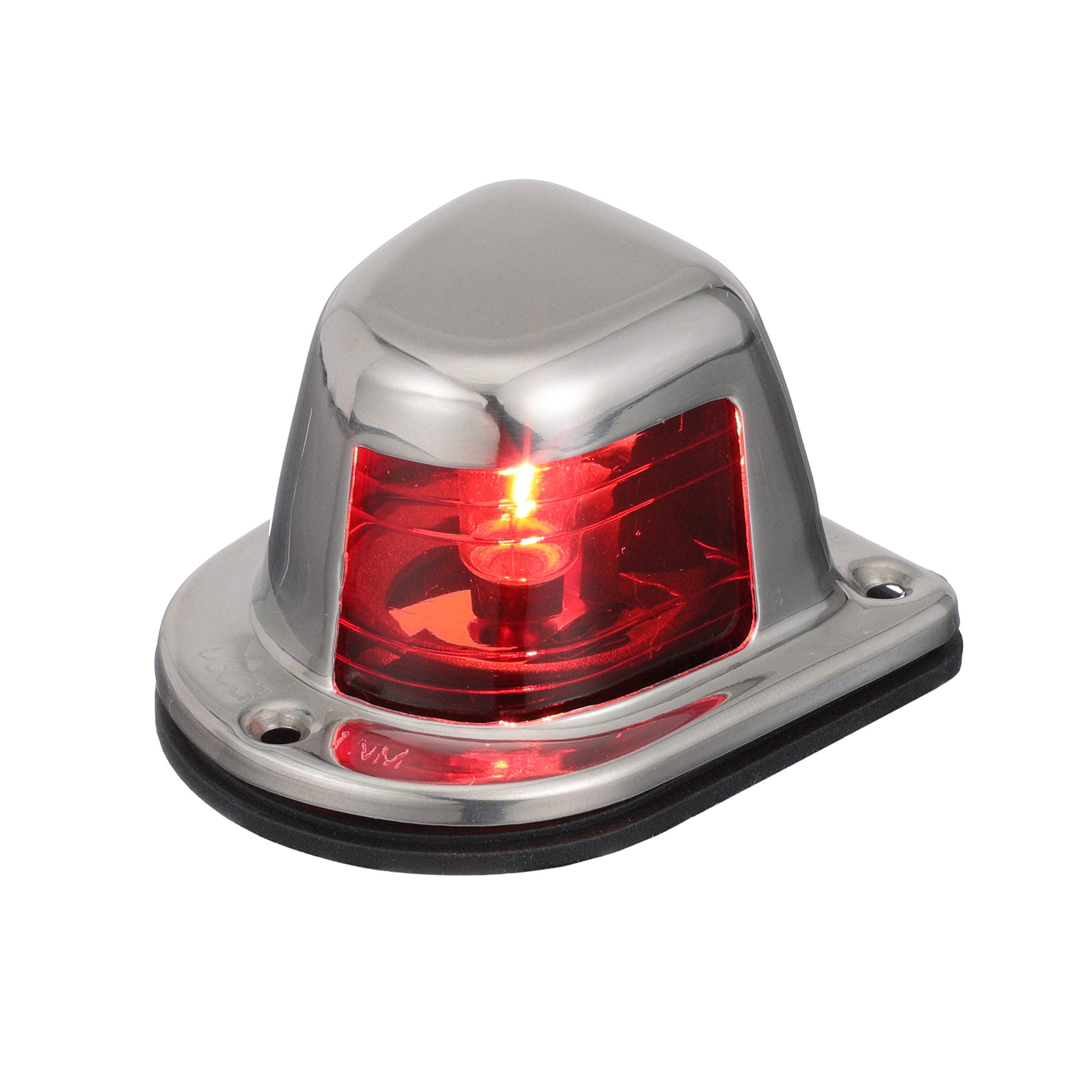 Attwood 66319R7 Red Incandescent Sidelight — Deck Mount, 1-Mile And 112.5-Degree Light Visibility, Stainless Steel Housing