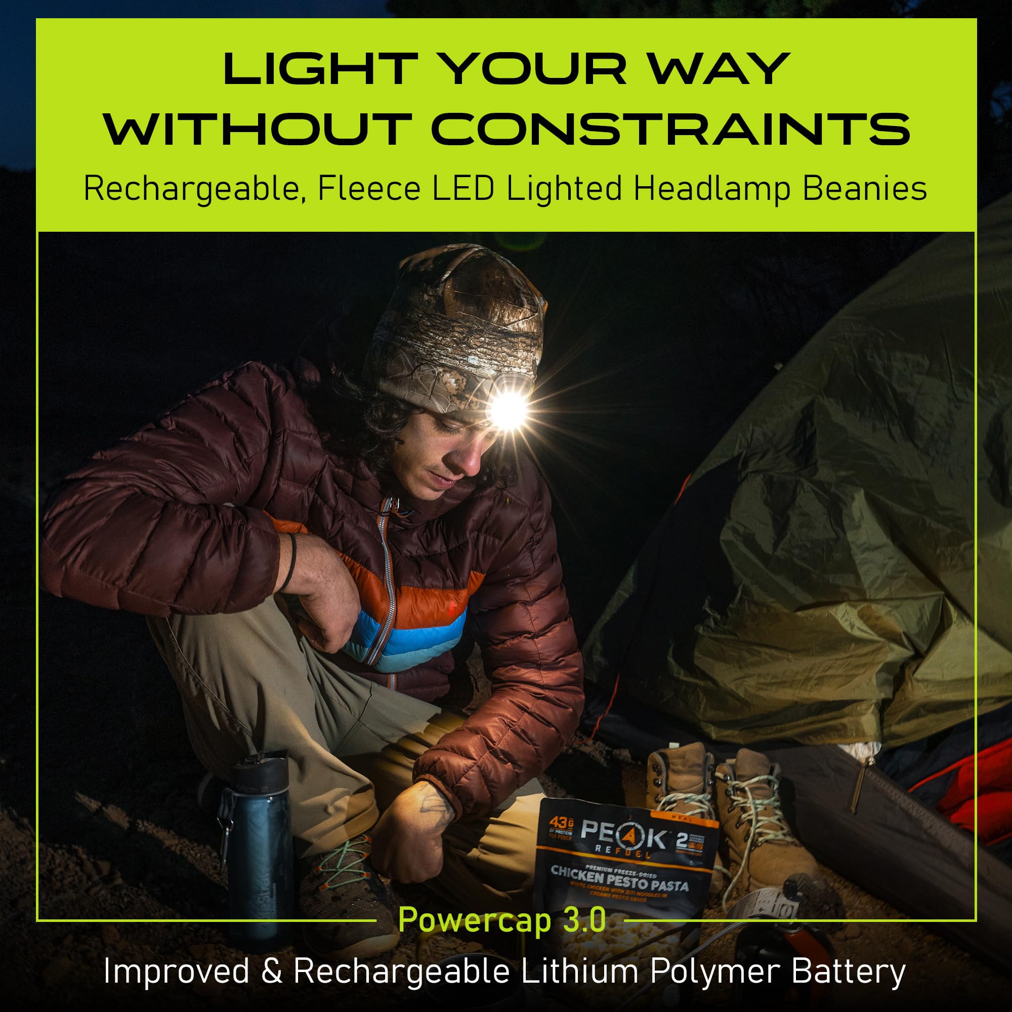 Panther Vision LED Beanie Hat - POWERCAP 3.0, USB Rechargeable, Navy, One-Size, IPX4 Water Resistant, Ultra Bright Lights