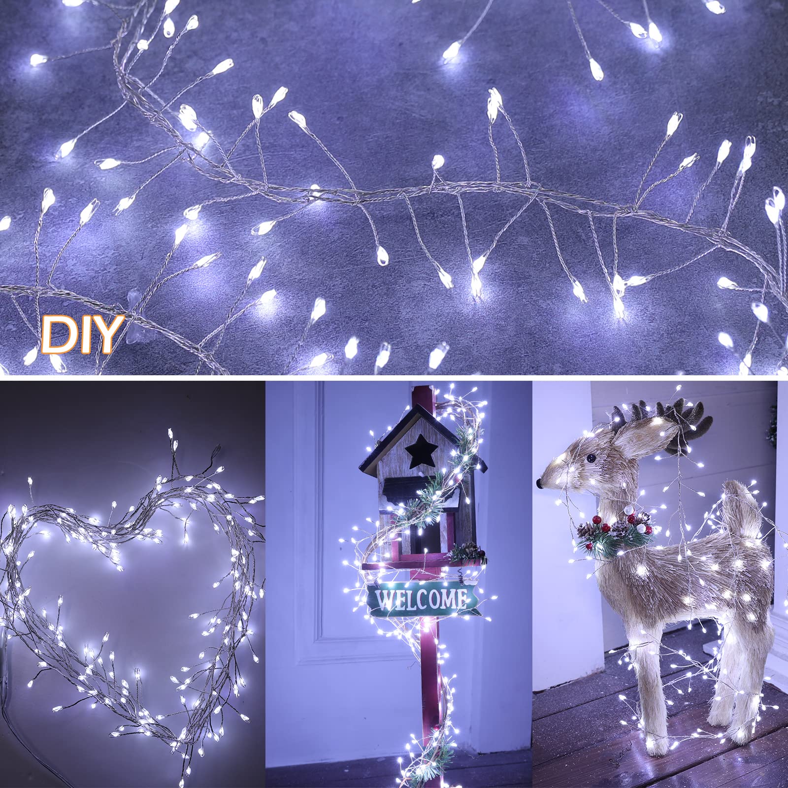 Minetom Fairy Lights - 10Feet 200 LEDs Remote String Lights, Pure White Copper for Ceiling, Bedroom, Christmas Decoration, Model JT-EL/FC045V1000