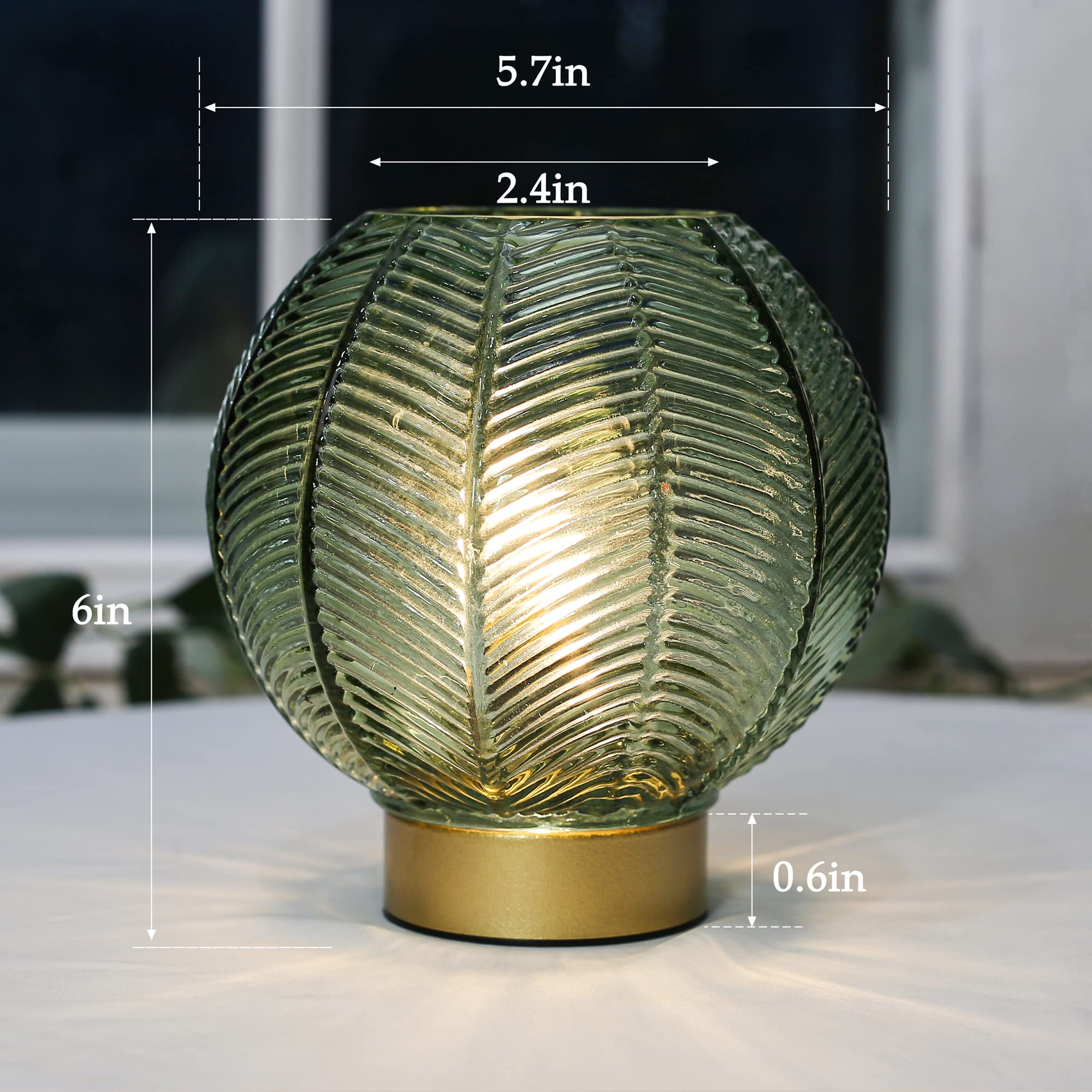 LUSHARBOR Battery Powered Table Lamp with LED Bulb, Cordless, Green, Model K2000111-GREEN, Decorative for Bedroom and Living Room