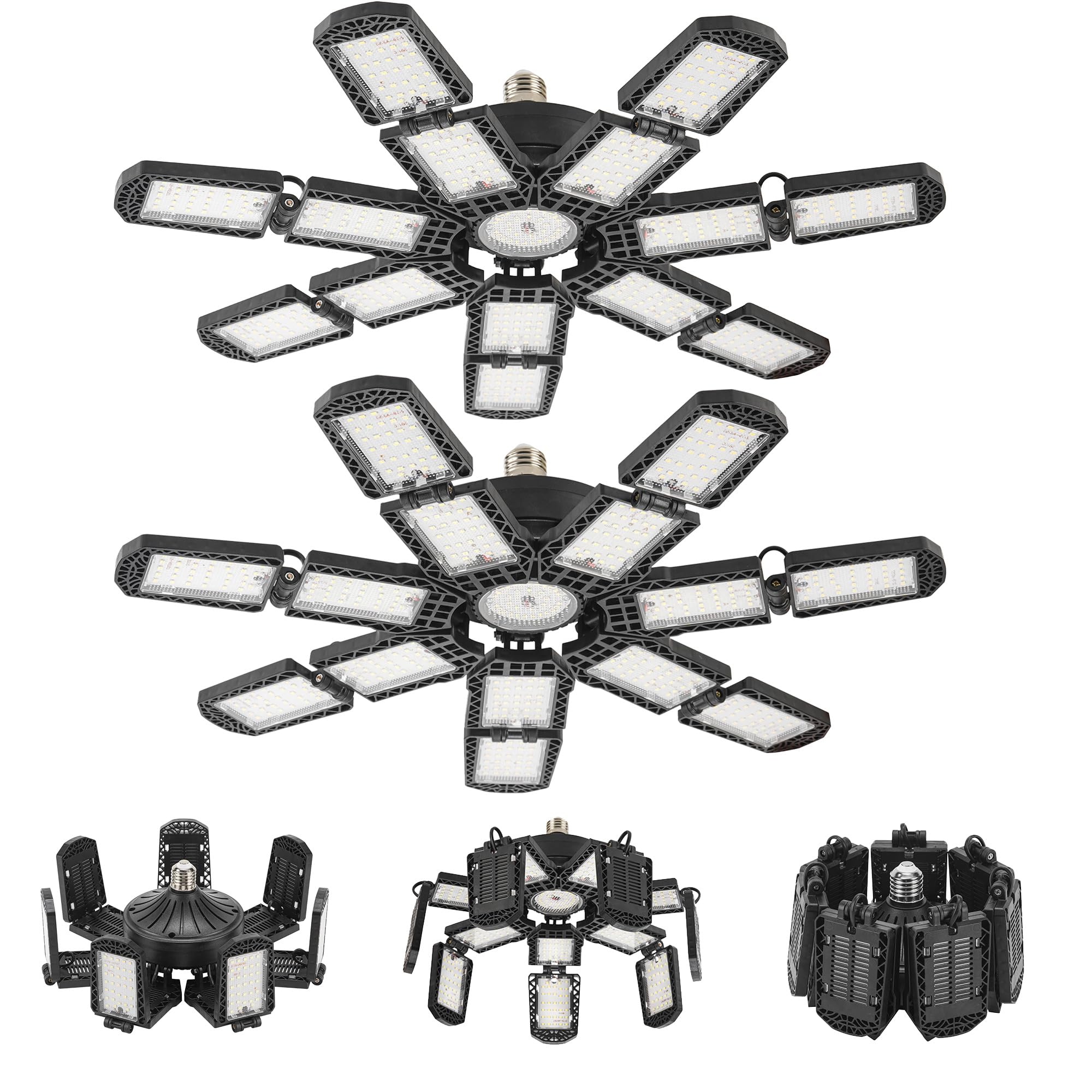 PINSAI LED Garage Light,Super Bright Screw in E26/E27 Ceiling Shop Work Lamp, 300W 30000 Lumen Deformable Basement Bulb Fixture 