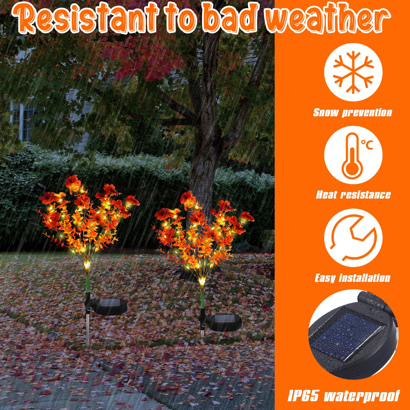 Glooglitter 2 Pack Fall Solar Stake Lights Thanksgiving Outdoor Decorations Waterproof Orange Mums Artificial Flowers Solar Lights For Outdoor Garden Yard Pathway Thanksgiving Fall Decor (Violet)