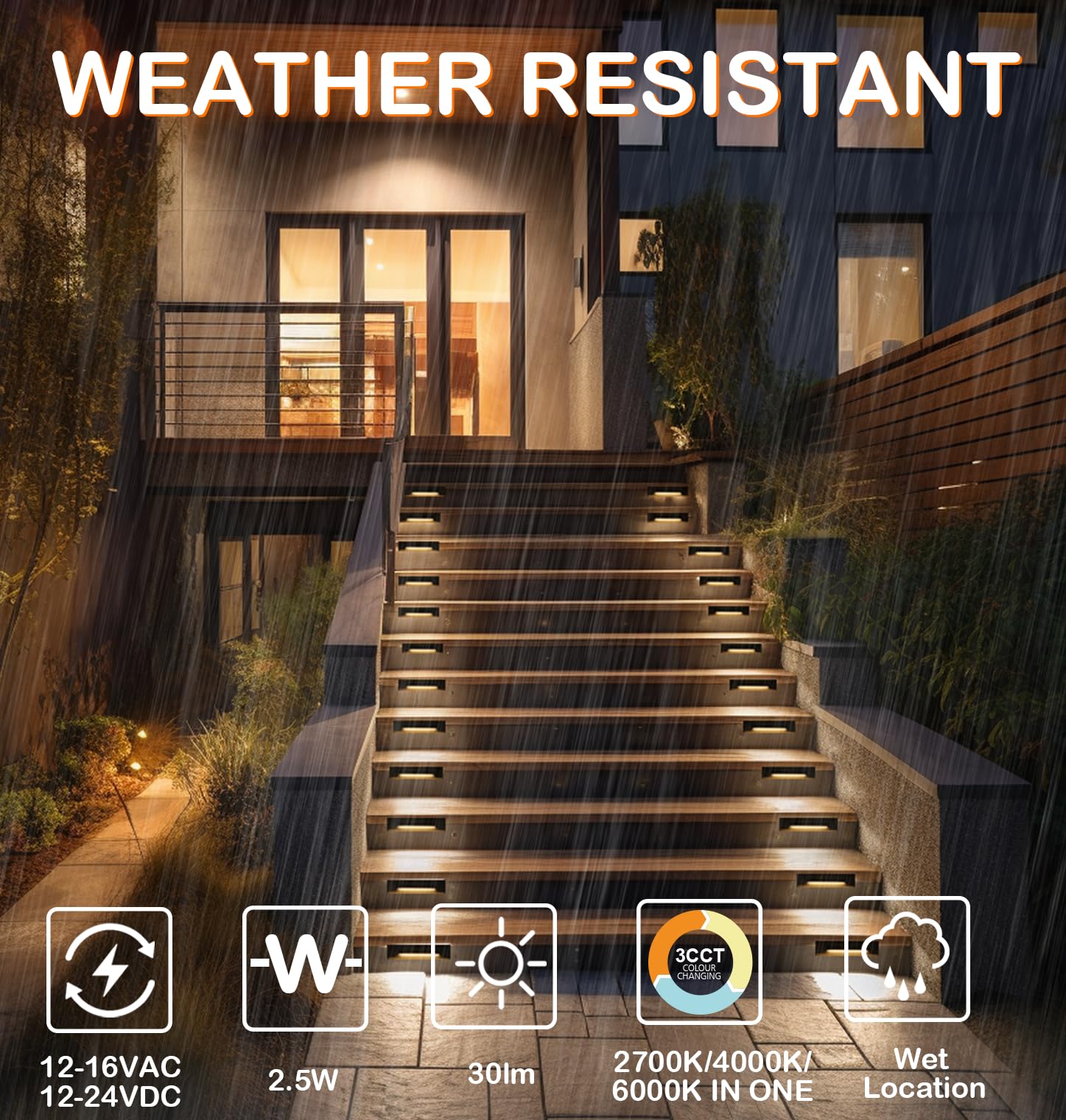 CLOUDY BAY LED Step Lights [6 Pack] 12-24V 2.5W Outdoor Lighting, Black Aluminum Finish, Wet Location, Landscape Riser Light