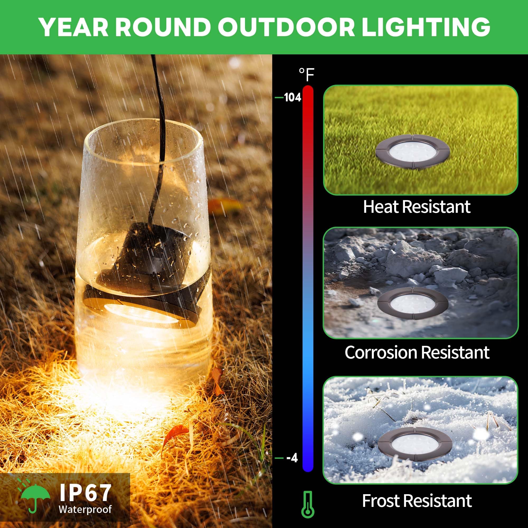 Varmtalys Low Voltage Well Lights Led, Bright 12V Landscape Lights Outdoor Ip67 Waterproof, 6'' Wired In-Grade Uplights Aluminum