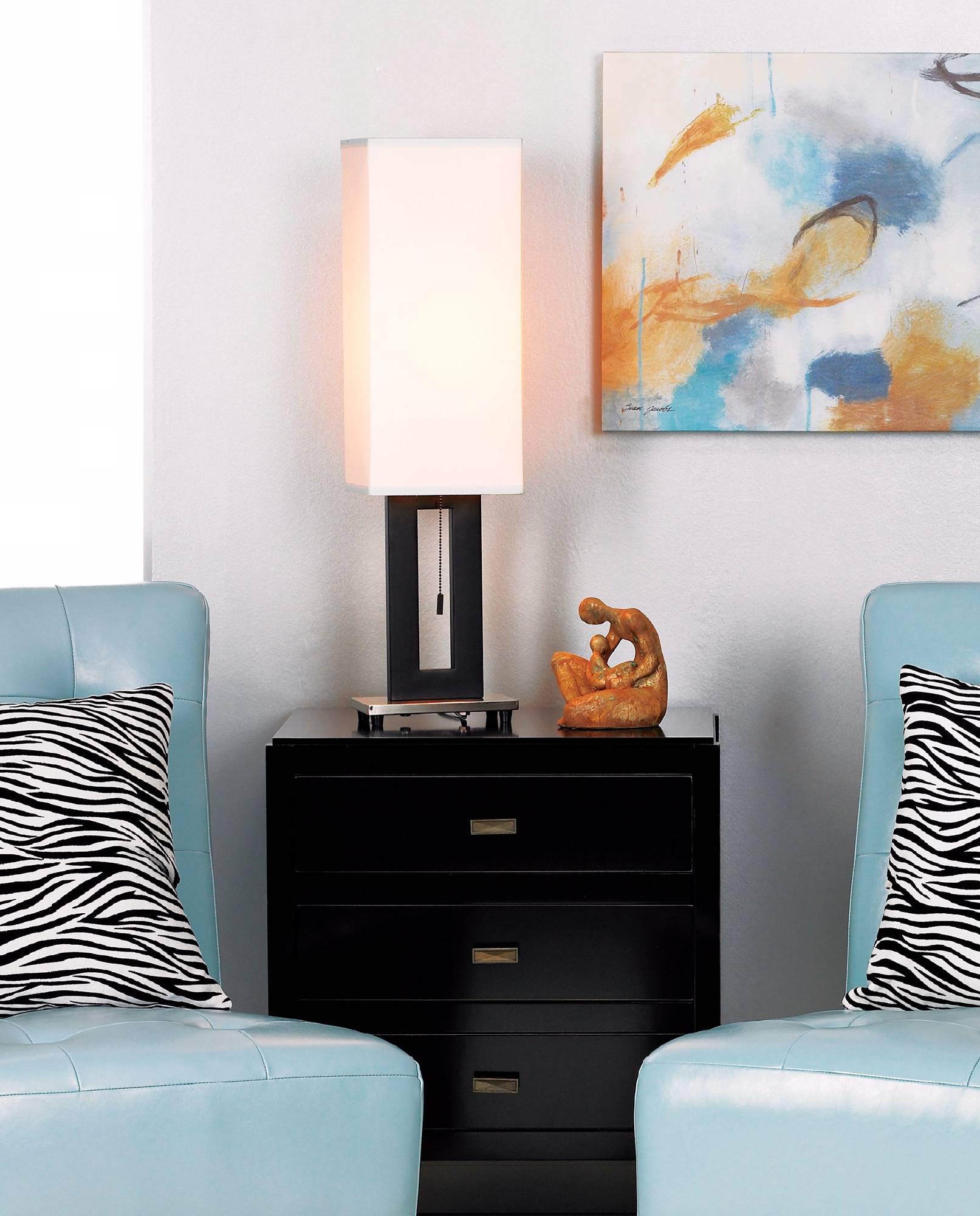 360 Lighting Modern Table Lamp - 30 Tall, Black & Nickel Metal Base, Off White Shade, Model 33009, Ideal For Living Room & Bedroom