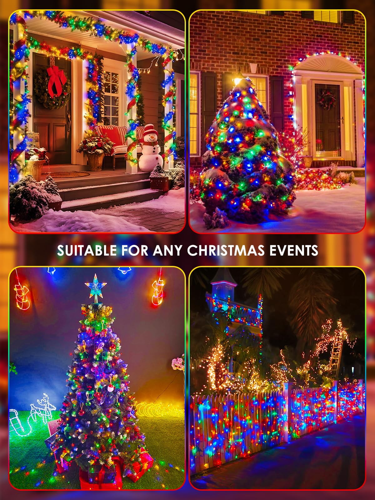 EXF Solar Christmas Lights 600LED 198FT Multicolor Waterproof 6 Pack Green Wire 8 Modes