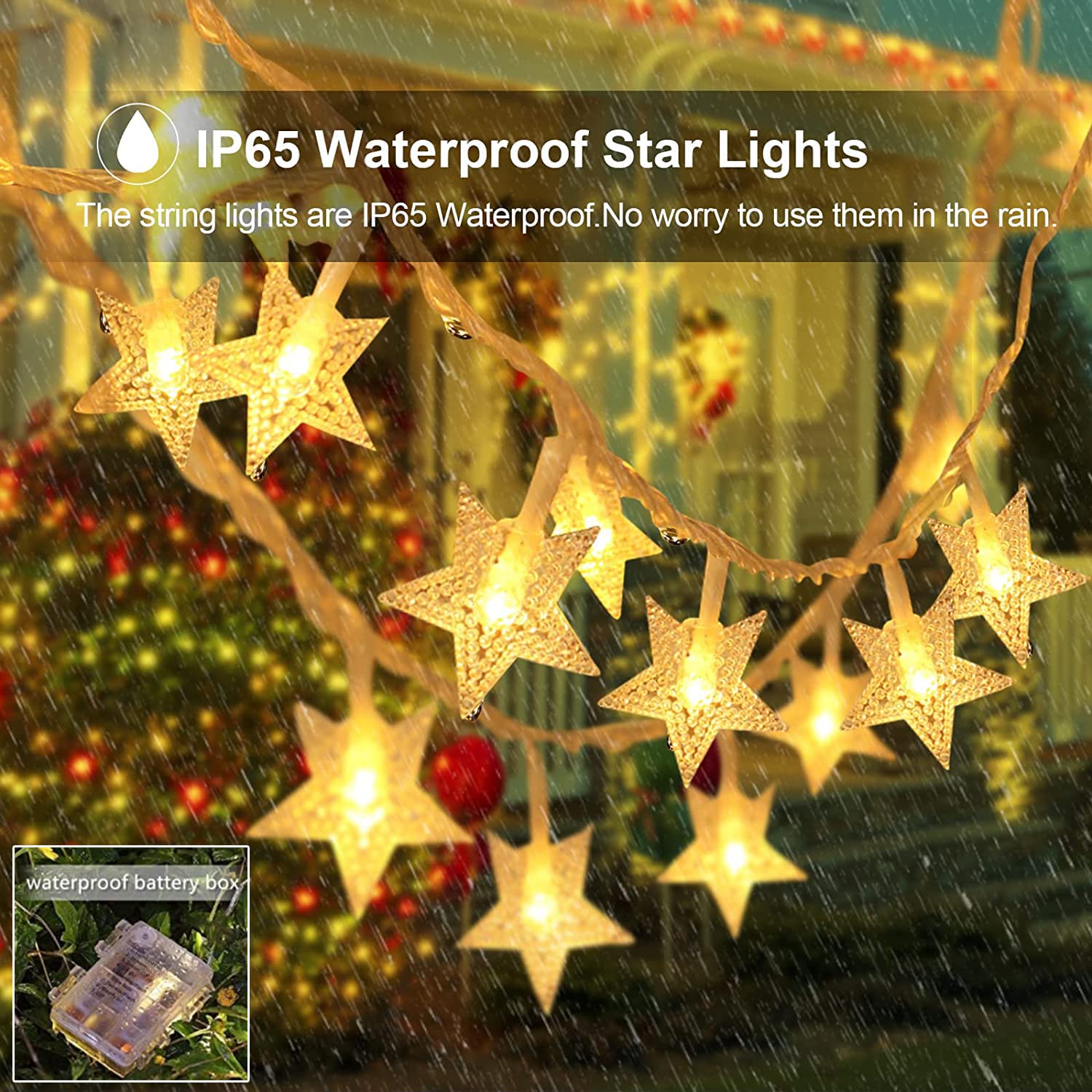 YoTelim 33FT Star String Lights, Battery Operated, Waterproof, 100 LED Fairy Lights, 8 Modes, Warm White