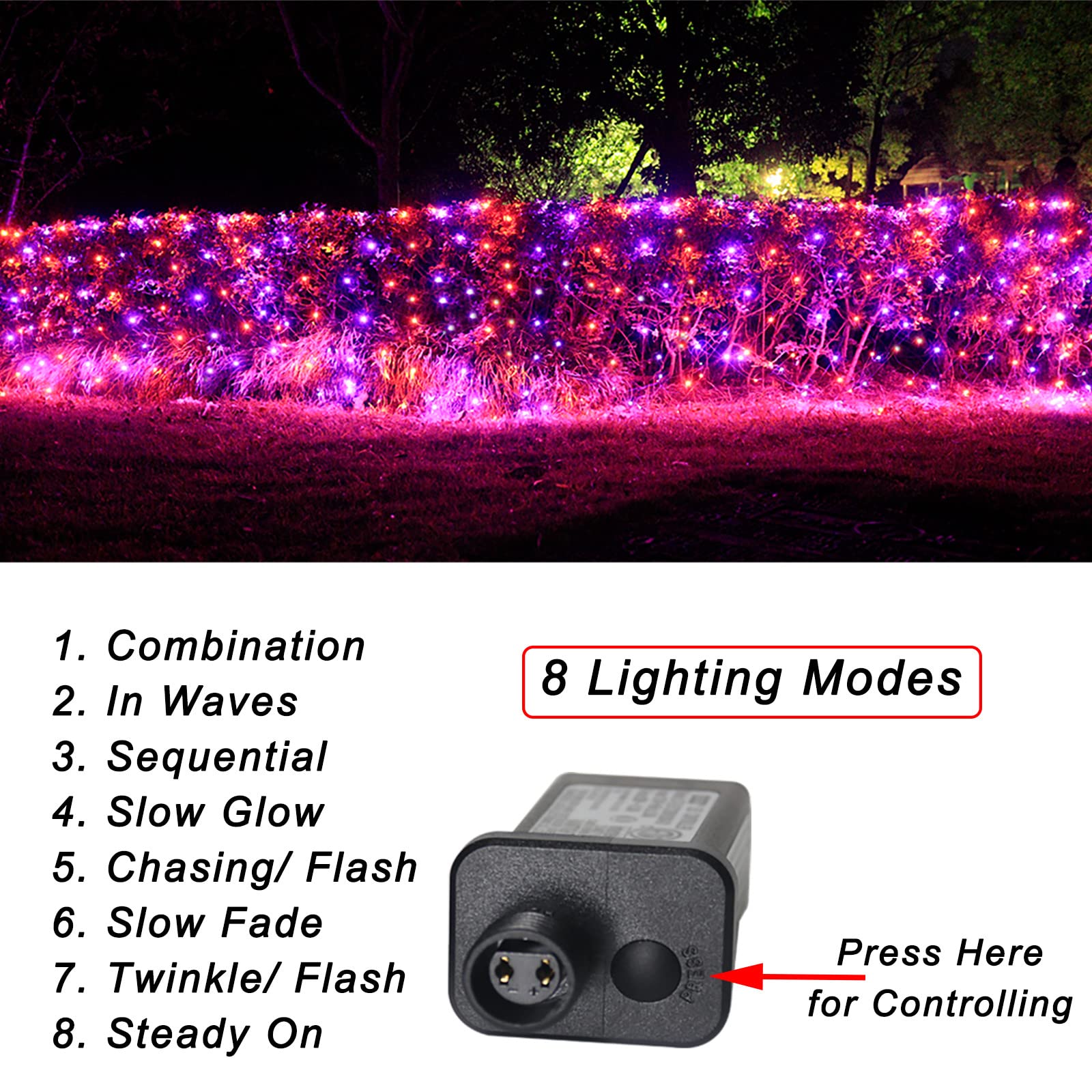 Pooqla 360 Led Halloween Net Lights Outdoor, 21 Ft X 5 Ft Connectable Mesh String Lights 8 Modes Waterproof Plug In For Hallowee
