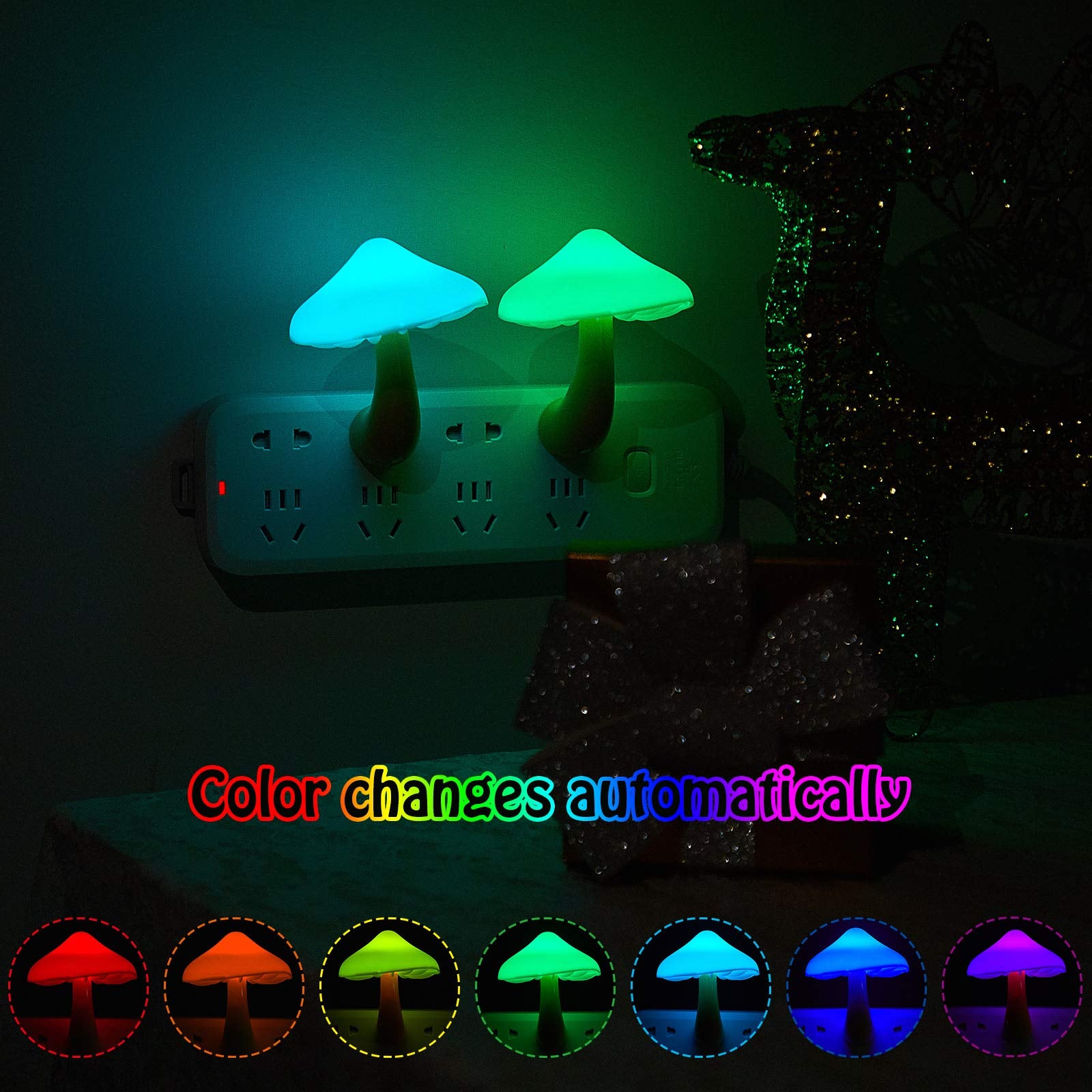 Honoson Mushroom LED Night Light - 7-Color Plug-in Lamp, Acrylonitrile Butadiene Styrene, for Kids & mature-themeds