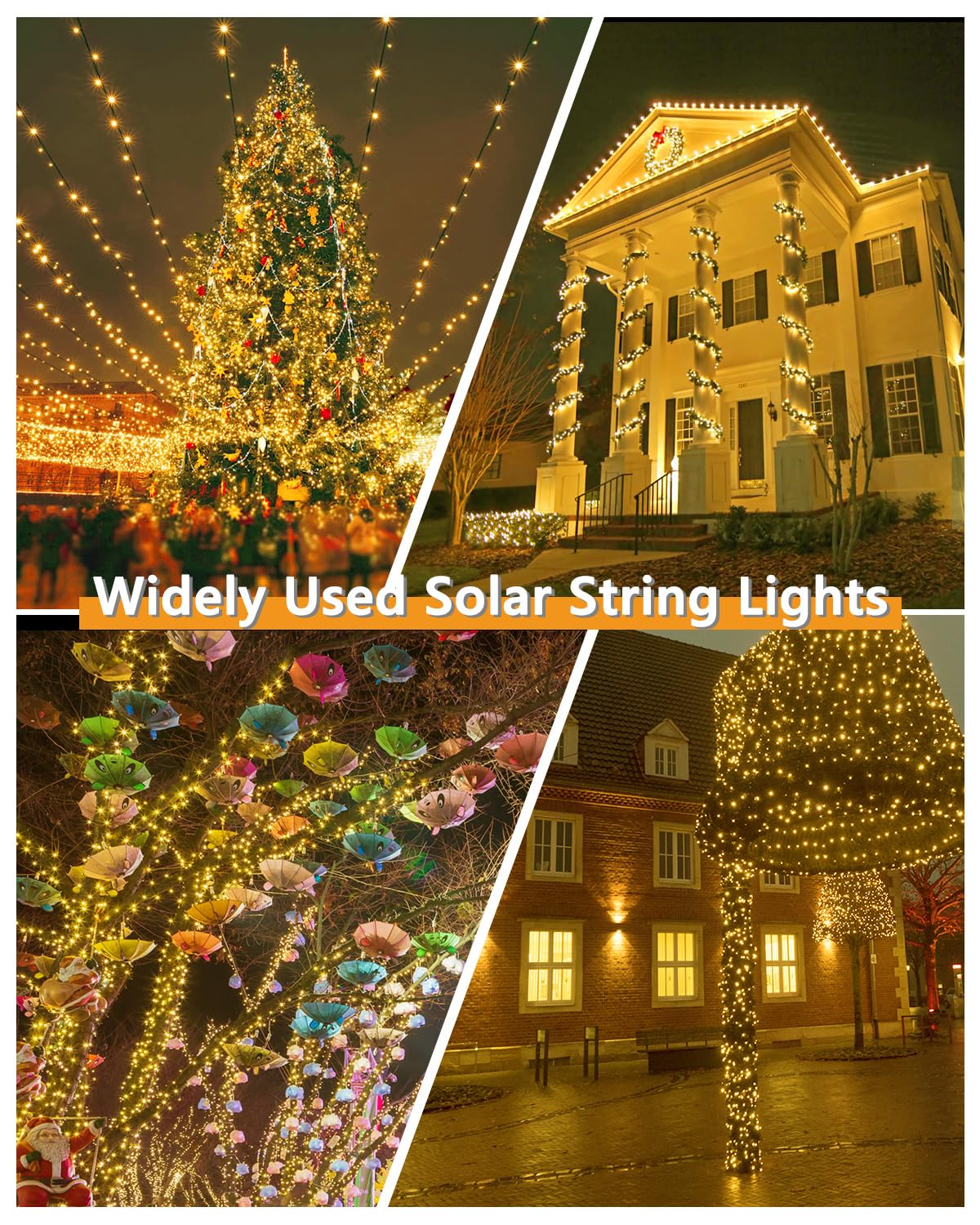 KAQ Solar String Lights 600LED 210FT Waterproof 8 Modes Green Wire 2Pack Warm White