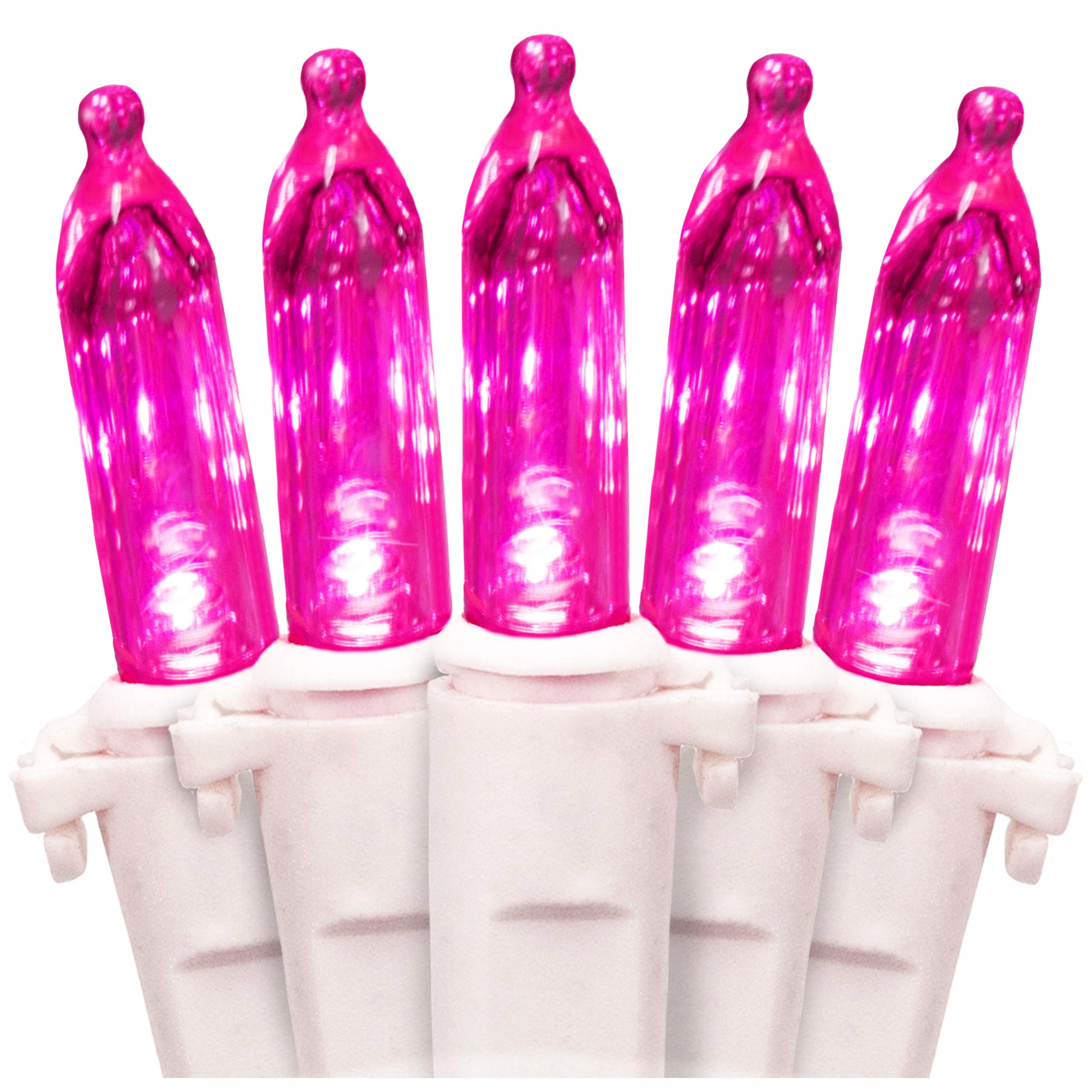 612 Vermont Pink Led Christmas Lights - 18.5Ft Lighted Length, White Wire, Ul Approved For Indoor/Outdoor Use, Model Ml-100/3S3Bie-3