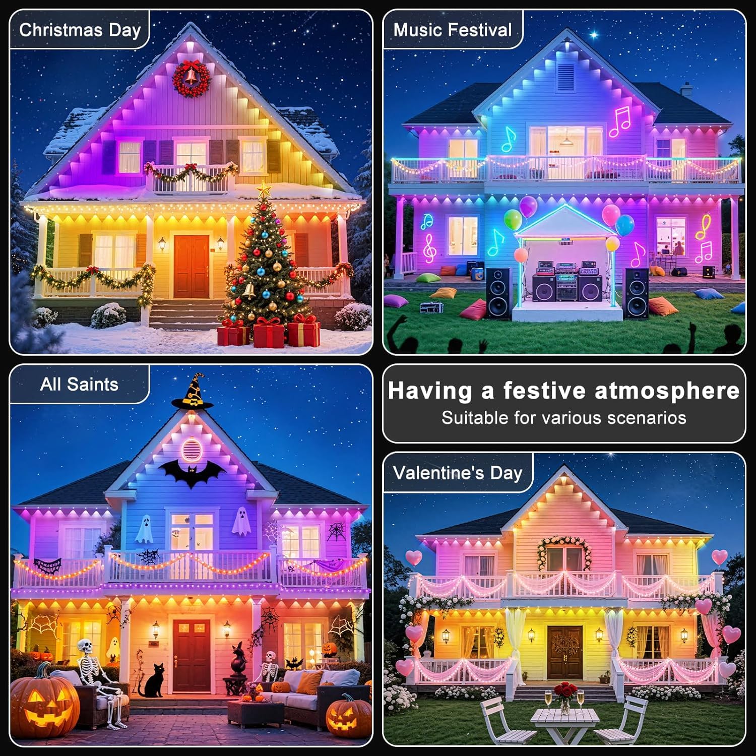 CETELUMA LED Eave Lights - 300FT Waterproof RGB Outdoor Lighting with App/Remote Control for House Decor, Christmas, and Parties