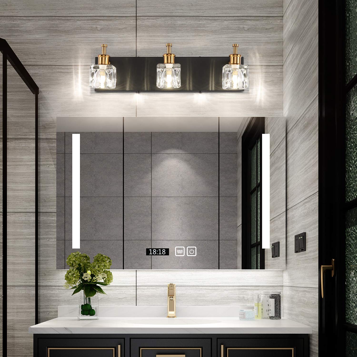 PRESDE Modern Black Bathroom Vanity Light Fixture, 3-Light LED, Metal Matt Black, Model 7770-3T, Ideal for Over Mirror Lighting