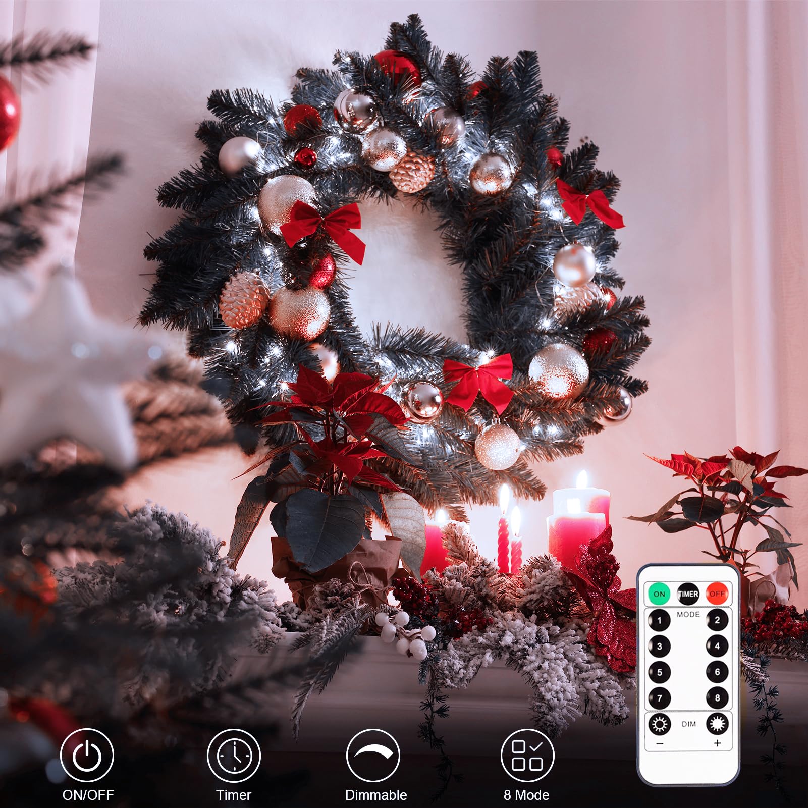 2 Pack String Lights Battery Operated, 33Ft 100 Led Christmas Fairy Lights Waterproof Green Wire Tree Lights With Remote 8 Modes Timer For Bderoom Garden Party Wedding Decoration (Cool White)