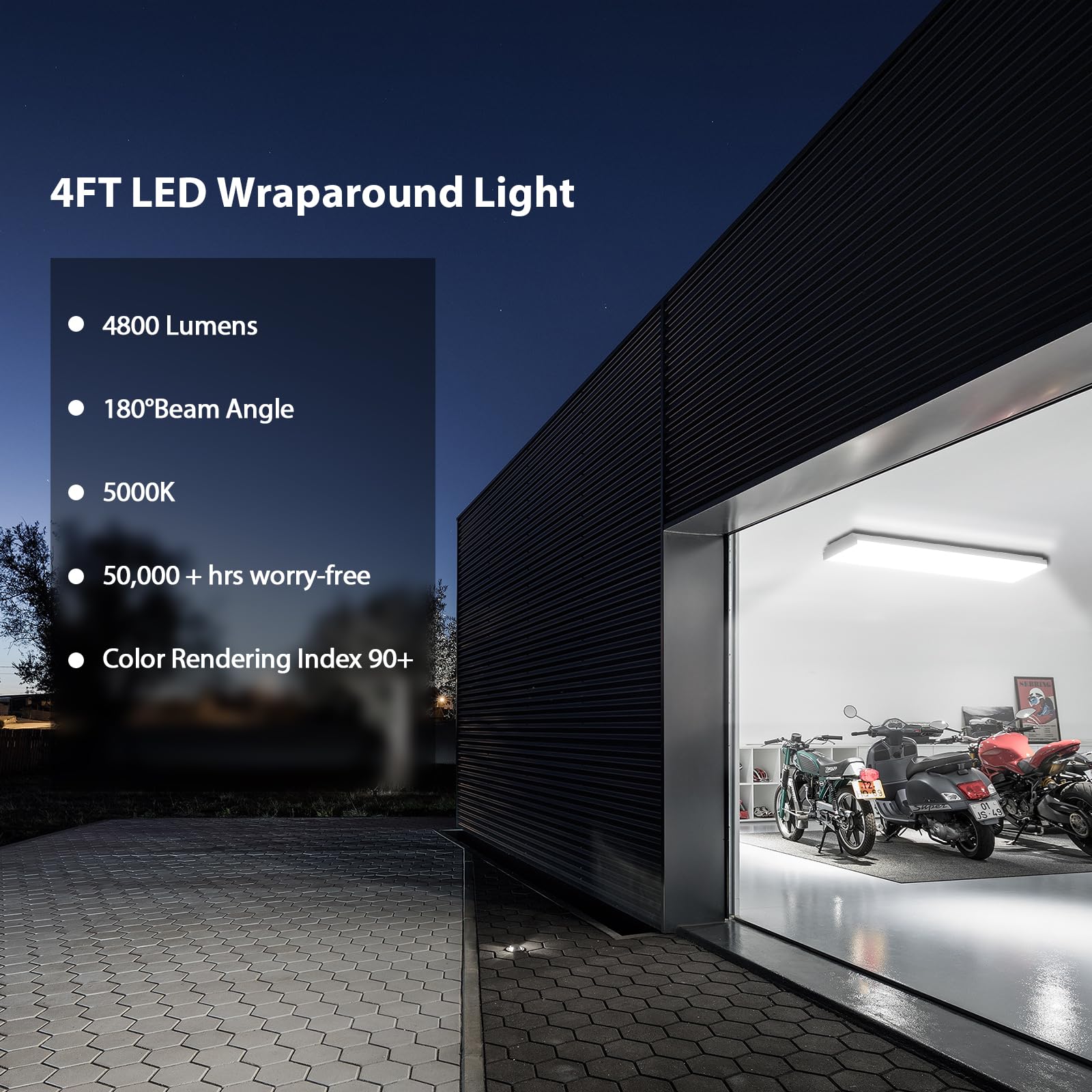 Tycholite Wraparound Led Light - 4Ft 40W 4800 Lumens 5000K Daylight White, 48 Inch Flush Mount Shop Lights For Garage, 120W Equi