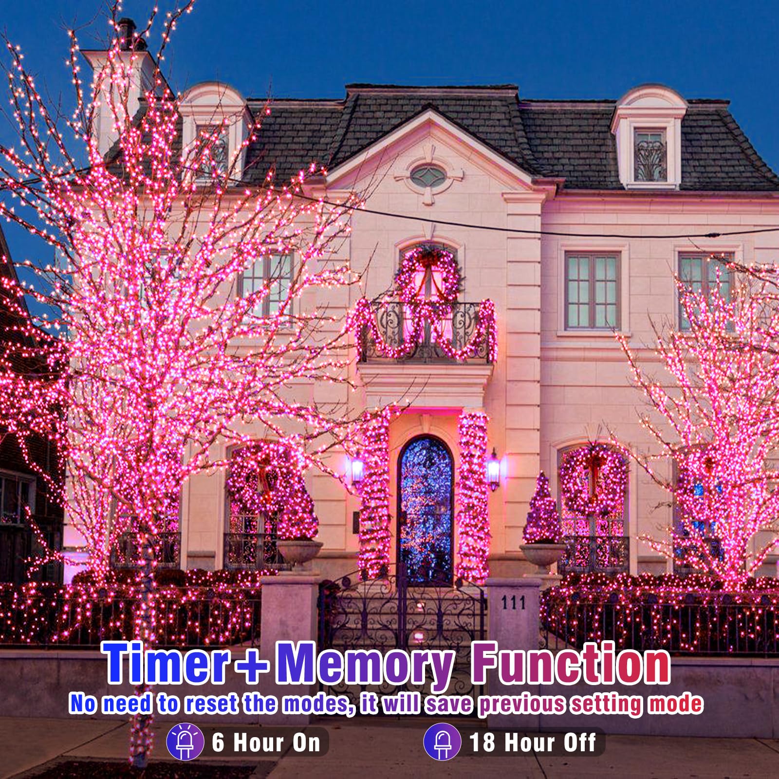 300 Led Pink String Lights, 99Ft Pink Christmas Lights Outdoor 8 Modes Clear Wire, Plug In Waterproof Twinkle Fairy Lights For B