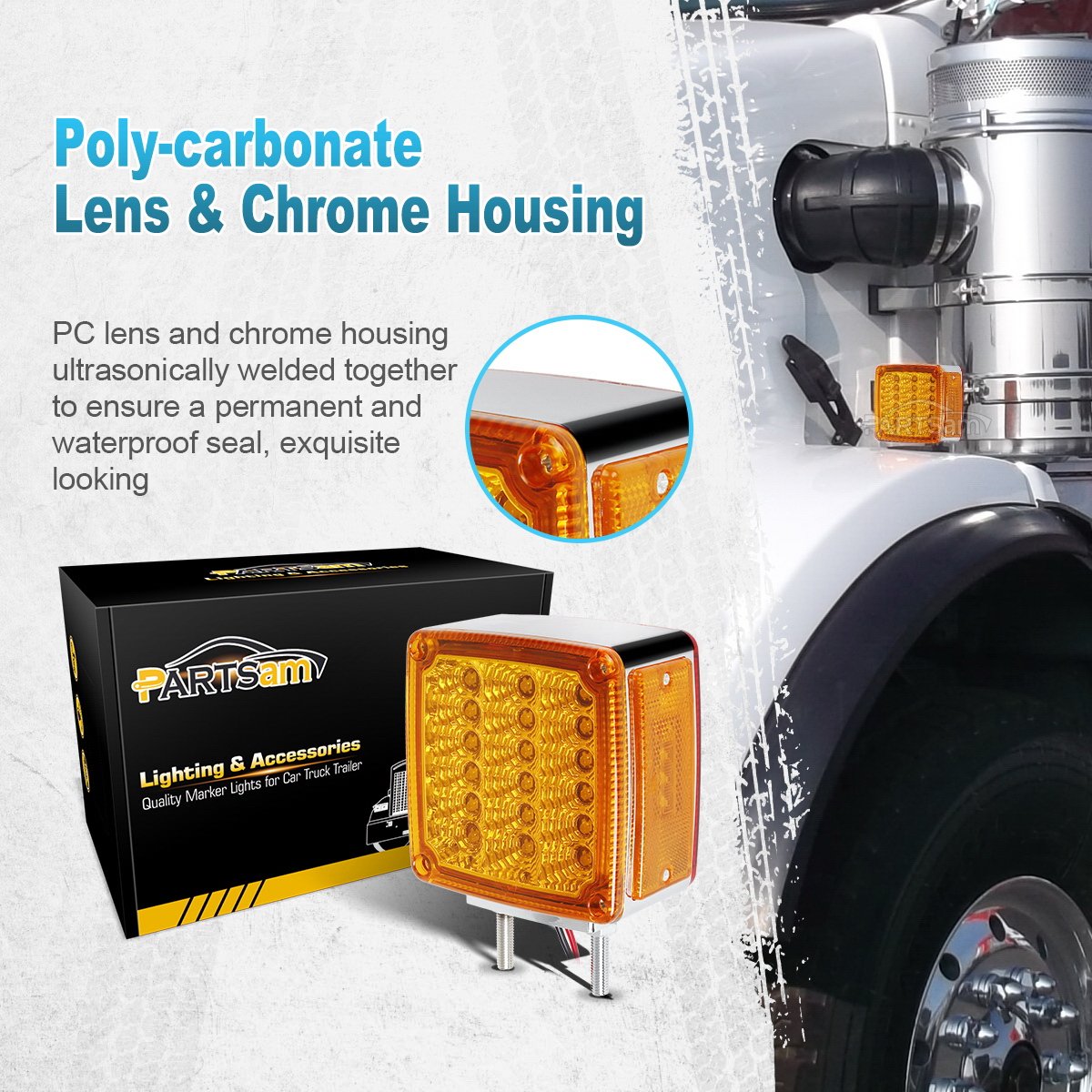 Partsam 2x Truck Trailer Square Double Face Pedestal Stop Turn Tail Light Amber/Red 39 LED for Trucks