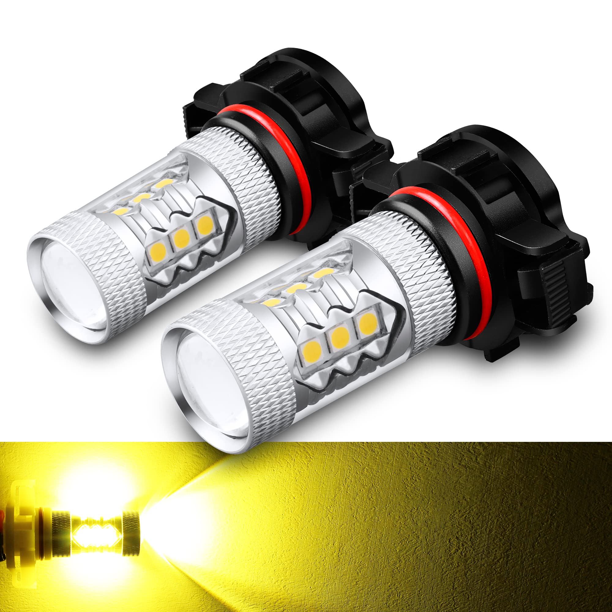 Alla Lighting Psx24W 2504 Led Fog Lights Bulbs, 3000K Golden Yellow 12276, 360 Light Output Super Bright 3030 Smd Replacement Fo