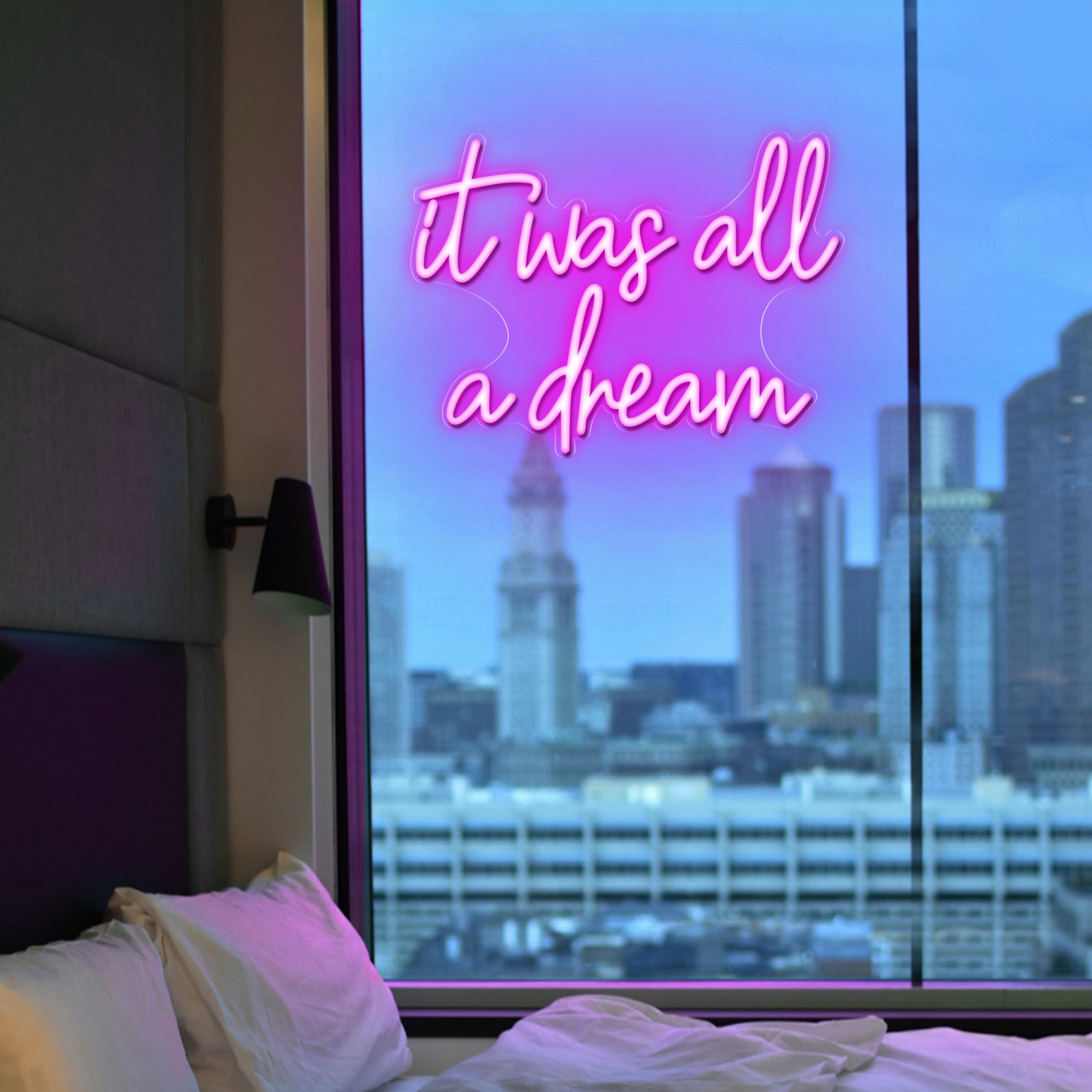 Kavaas Neon Light Sign - "It Was All A Dream" - 16.5" x 12.5", Pink - Aesthetic Decor for Bedroom, Party, Bar, Salon, Bathroom