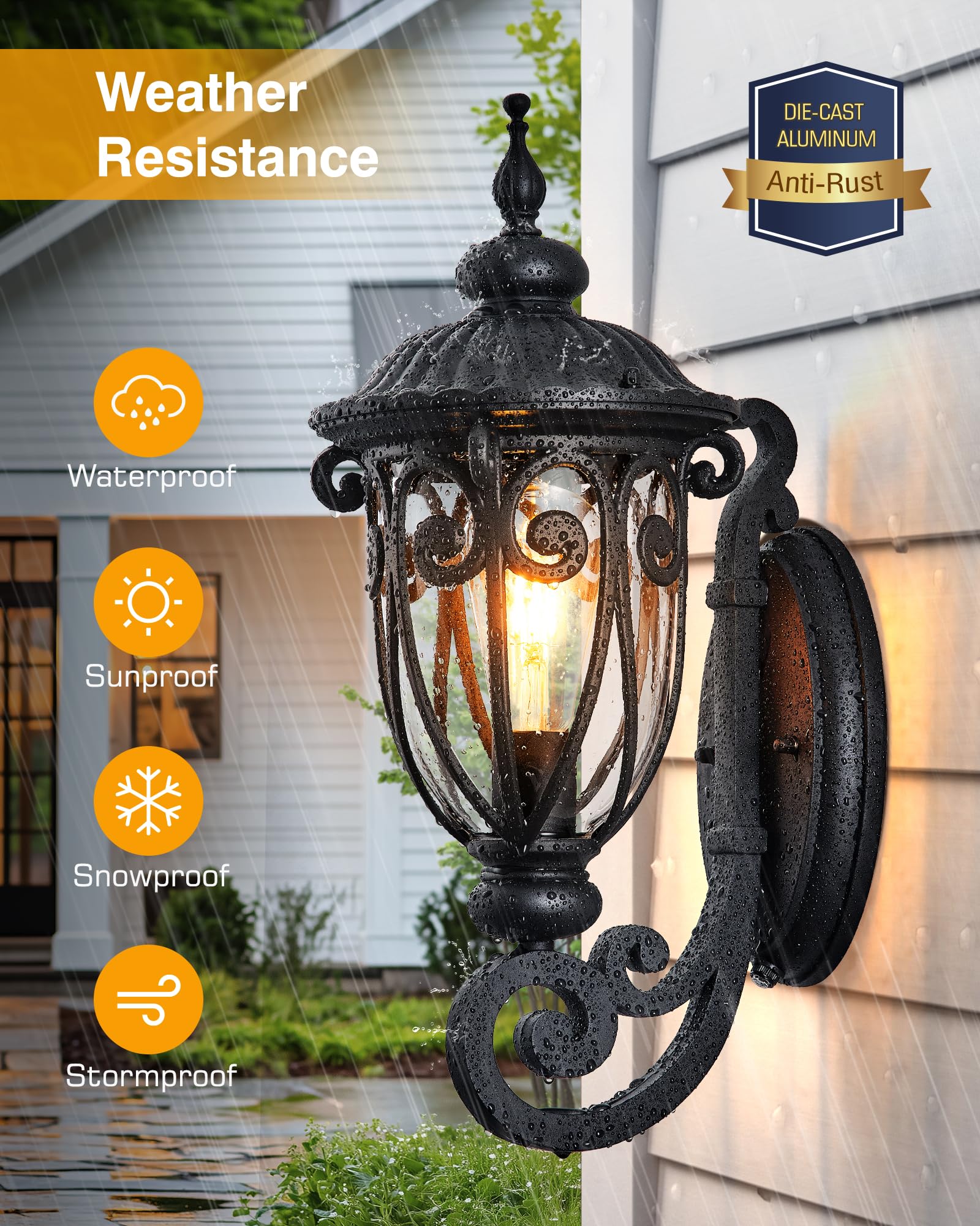 Vianis Dusk To Dawn Outdoor Lighting  Black Retro Porch Lights Outdoor Lanterns  Outdoor Light Fixture With Bubble Glass For Porch  Garden  Doorway  Waterproof And Anti-Rust