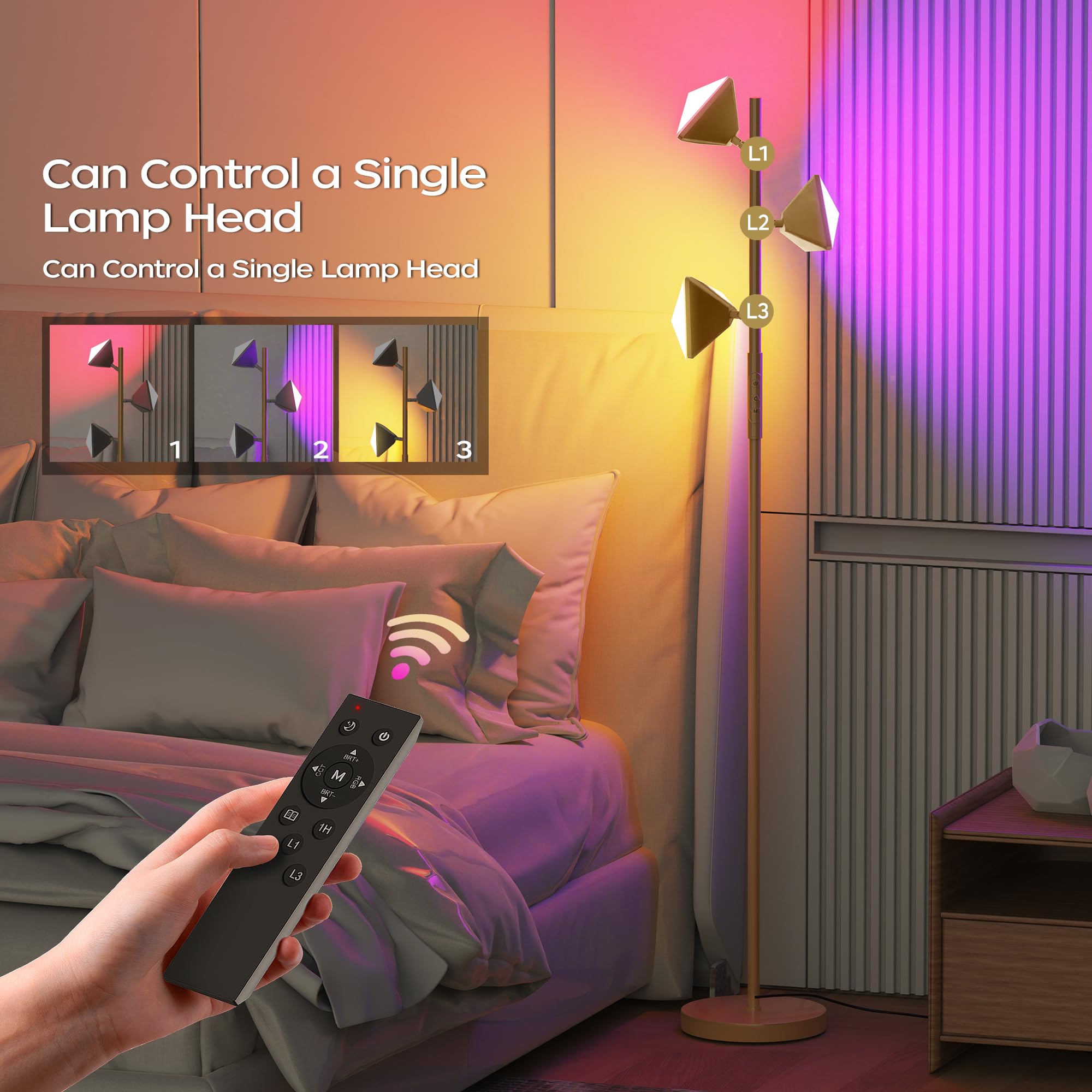 ROTTOGOON RGBCW LED Floor Lamp, 36W Color Changing, Dimmable, Touch & Remote Control, Gold, Model ROFP086BJ1