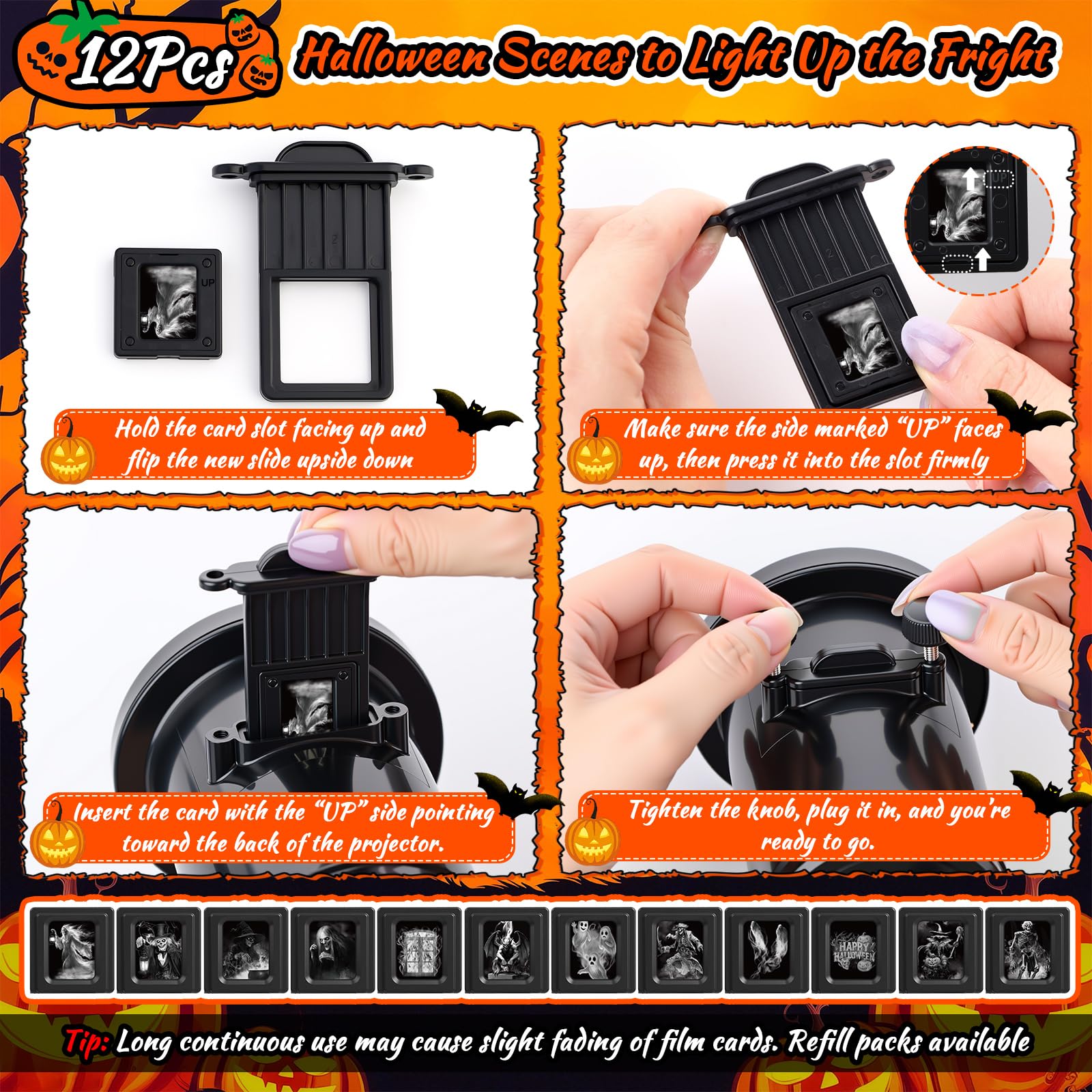 HoneyFair 12 in 1 Halloween Ghost Projector Light, 3D Dynamic, Waterproof, Black, Model SE368