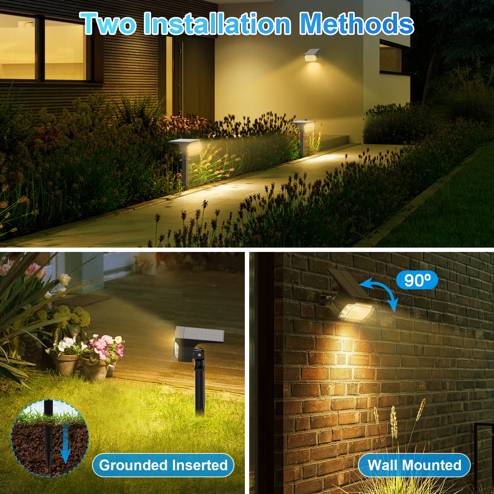 Minpea Solar Spot Lights Outdoor, [57 Led/6 Pack] Solar Lights Outdoor Ip65 Waterproof, 3 Modes Solar Landscape Spotlights, Solar Powered Garden Yard Lights For Outside Patio Pathway Pool(Warm White)